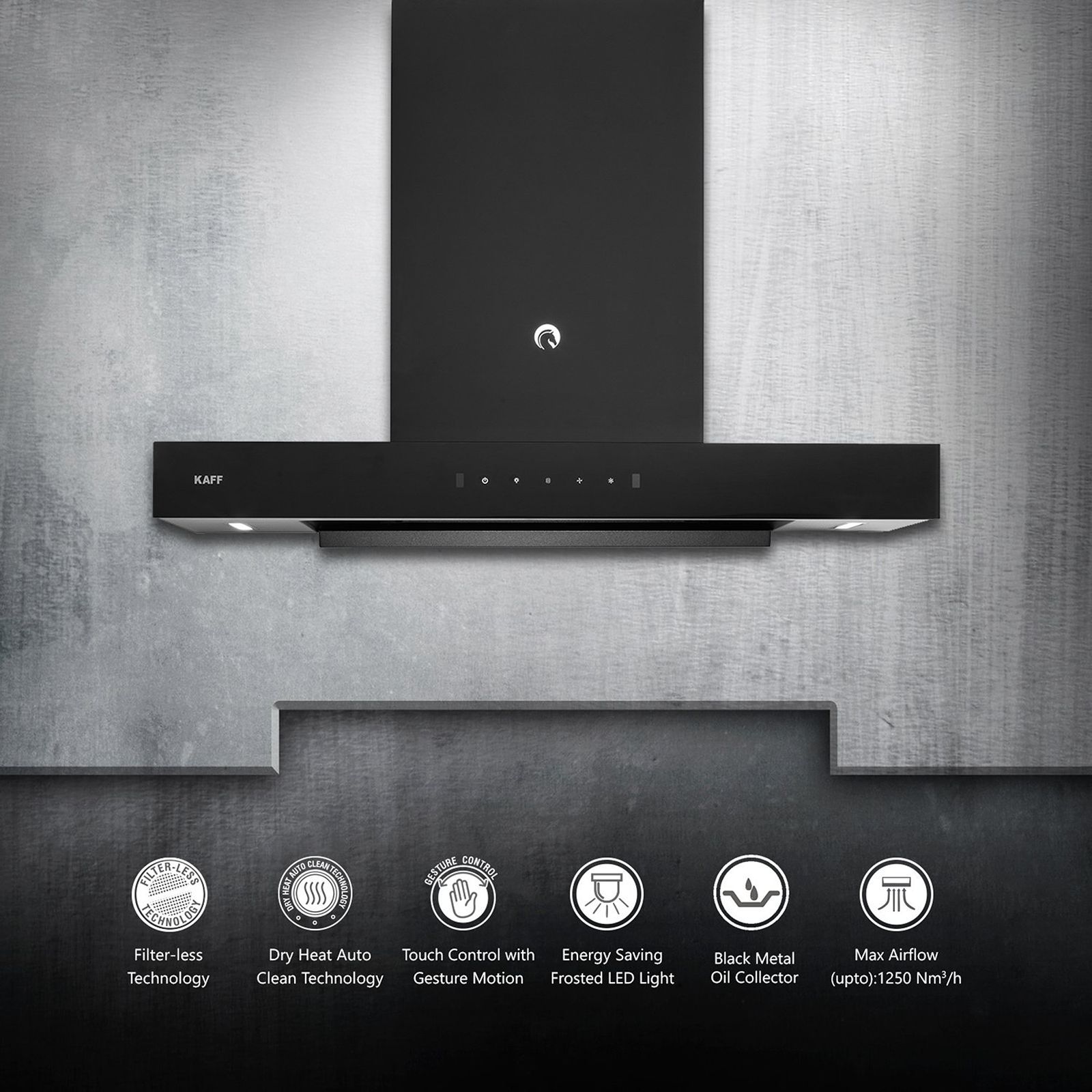 KAFF CASTO DX DHC 75cm 1250m3/hr Ducted Auto Clean Wall Mounted Chimney with Thermostatic Touch Control Panel (Black)_18
