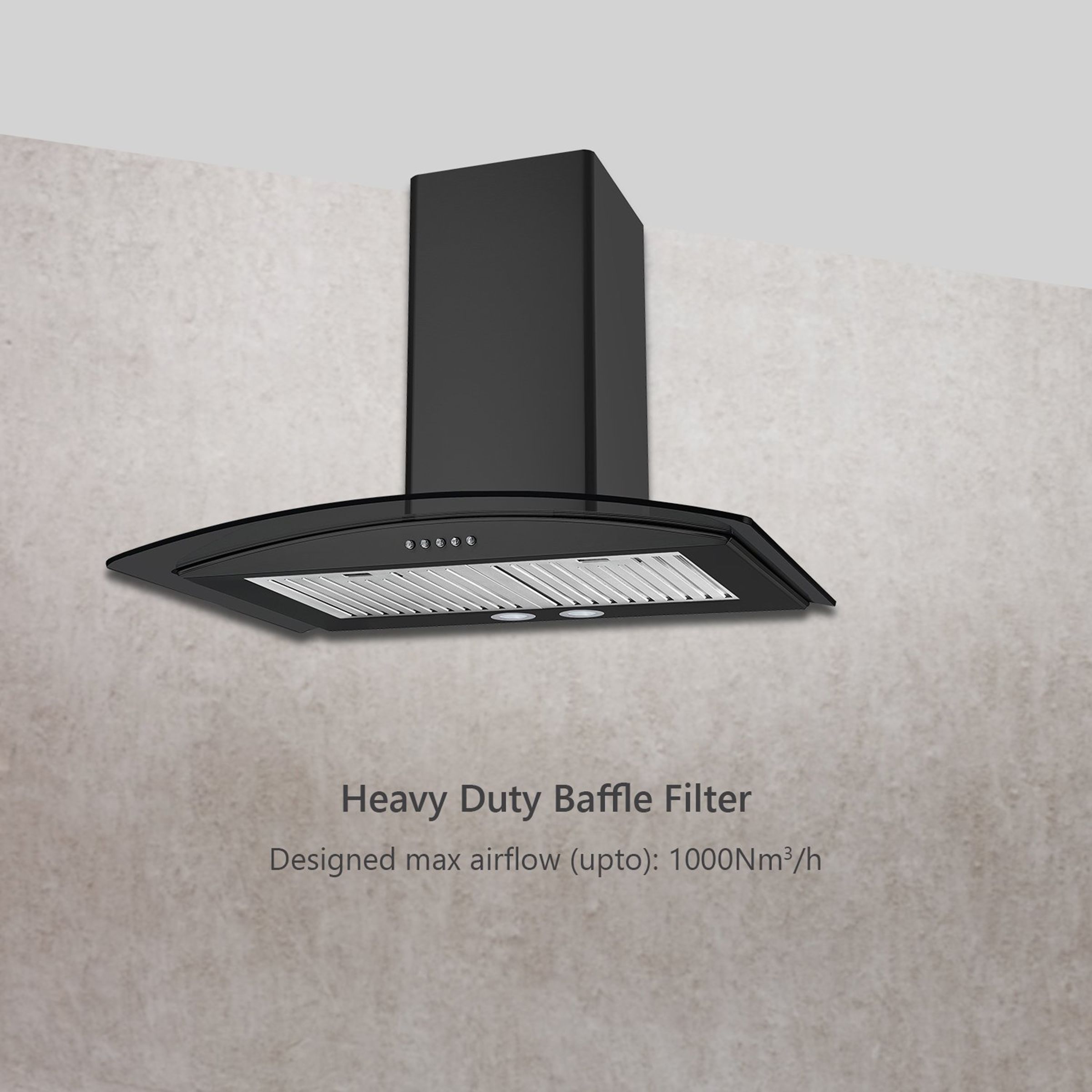 KAFF FLO LX BF 60cm 1000m3/hr Ducted Wall Mounted Chimney with Soft Push Button Control (Black) KAFF FLO LX BF 60cm 1000m3/hr Ducted Wall Mounted Chimney with Soft Push Button Control (Black)_7
