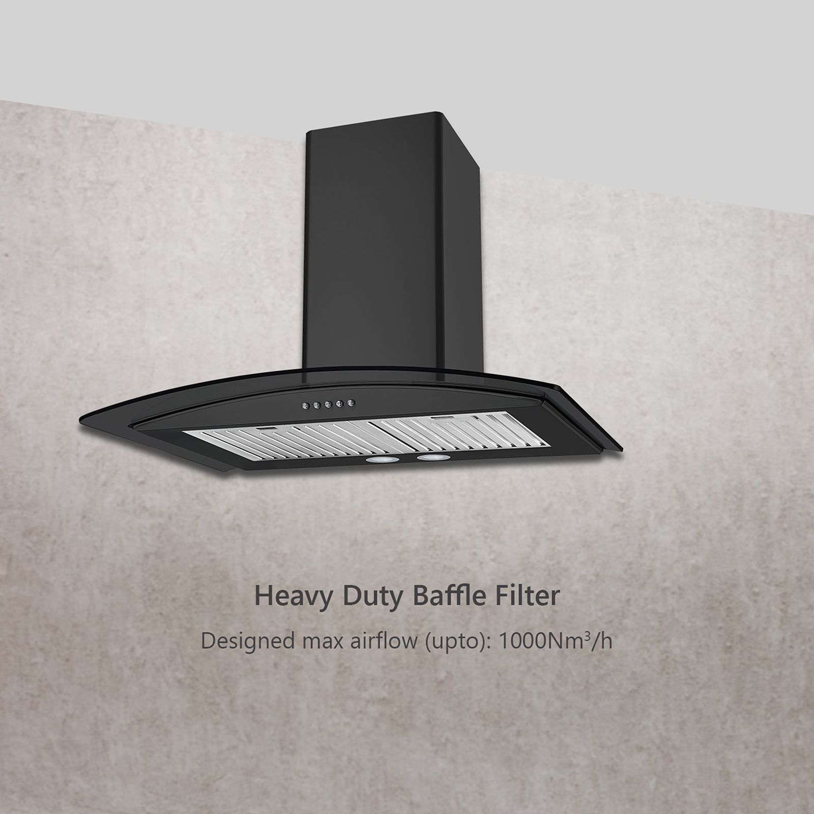 KAFF FLO LX BF 60cm 1000m3/hr Ducted Wall Mounted Chimney with Soft Push Button Control (Black) KAFF FLO LX BF 60cm 1000m3/hr Ducted Wall Mounted Chimney with Soft Push Button Control (Black)_11