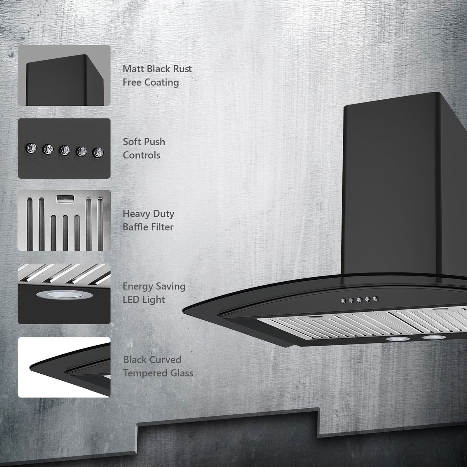 KAFF FLO LX BF 60cm 1000m3/hr Ducted Wall Mounted Chimney with Soft Push Button Control (Black) KAFF FLO LX BF 60cm 1000m3/hr Ducted Wall Mounted Chimney with Soft Push Button Control (Black)_13