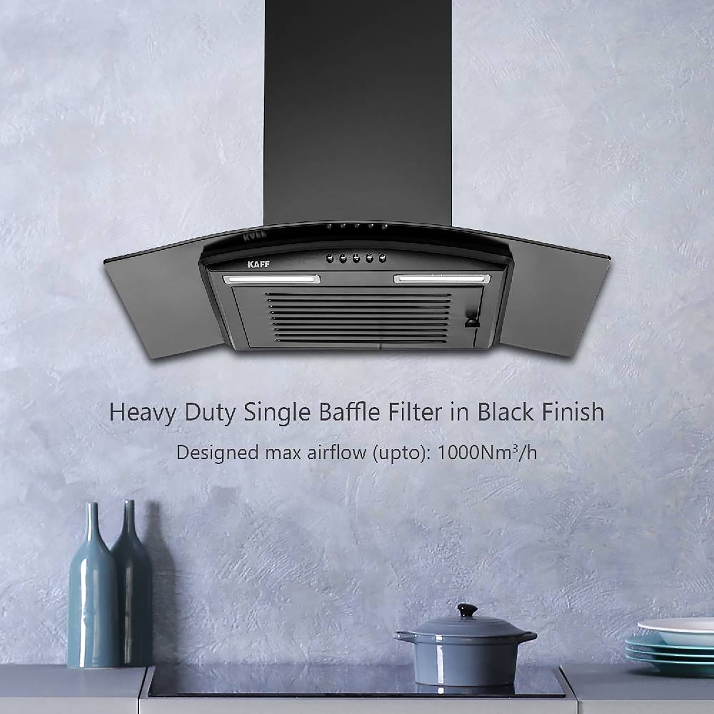 KAFF MAX BF 60cm 1000m3/hr Ducted Auto Clean Wall Mounted Chimney with Soft Push Control (Black) KAFF MAX BF 60cm 1000m3/hr Ducted Auto Clean Wall Mounted Chimney with Soft Push Control (Black)_6