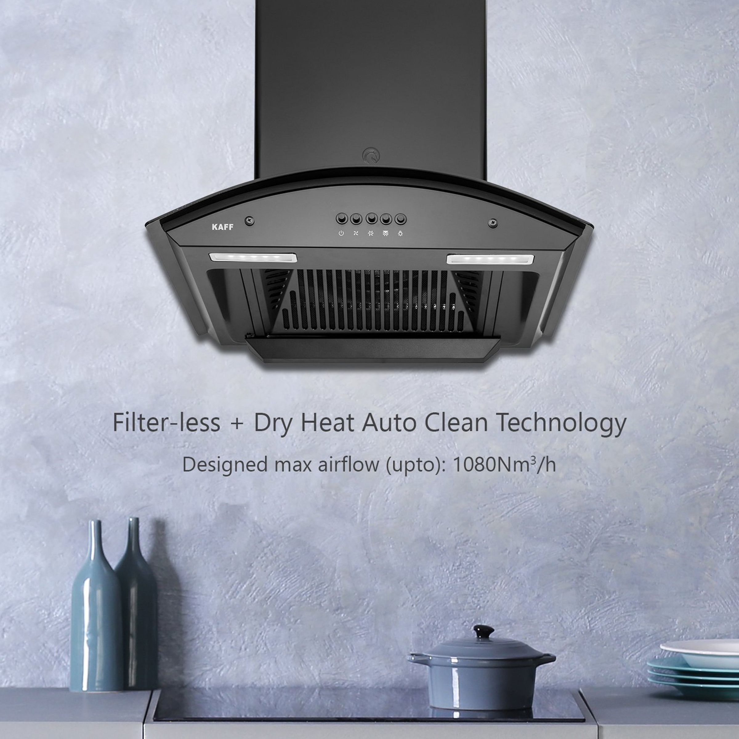 KAFF MARINA DHC 90cm 1080m3/hr Ducted Auto Clean Wall Mounted Chimney with Soft Push Control (Black)_5