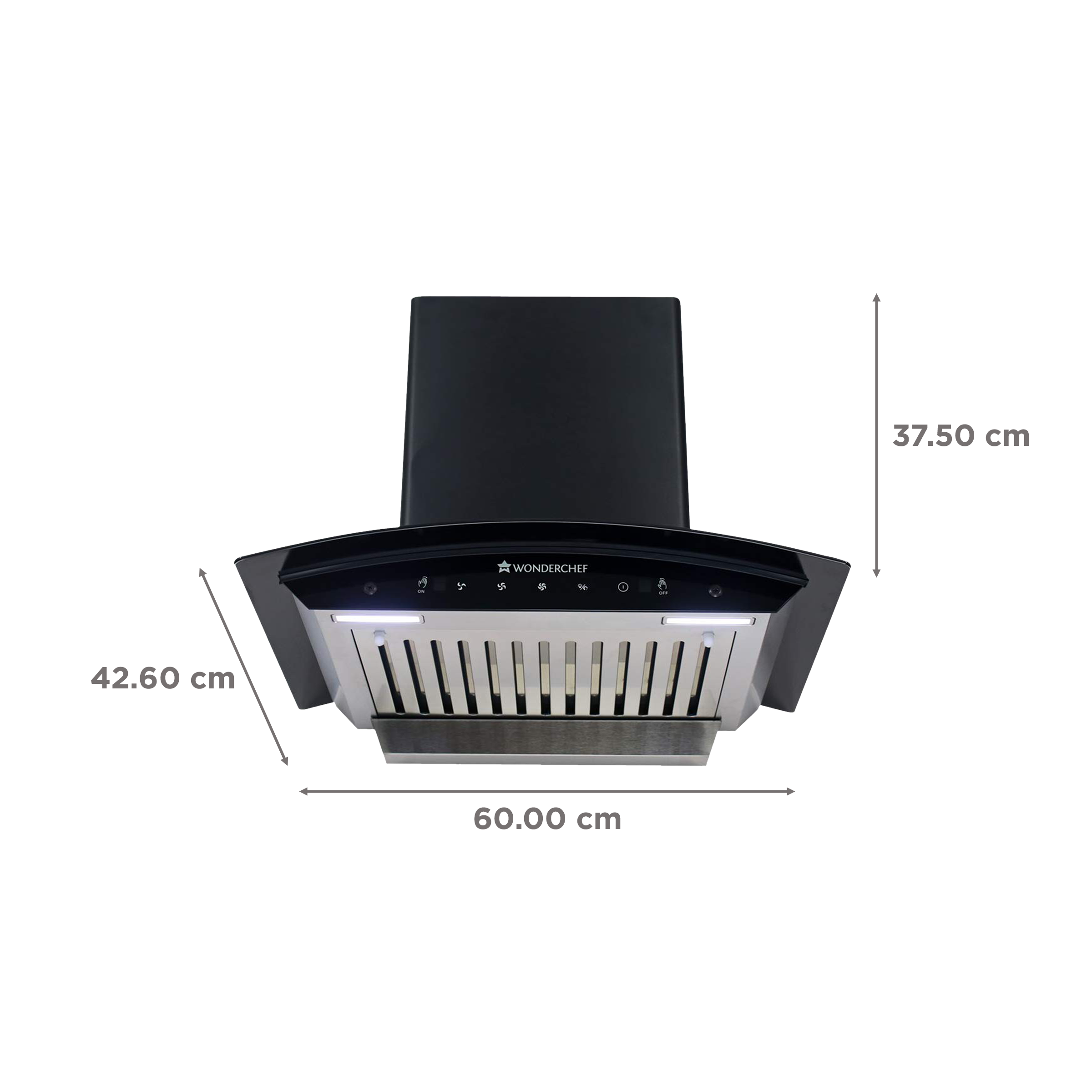 WONDERCHEF Ultima 60cm 1200m3/hr Ducted Auto Clean Wall Mounted Chimney with Touch Control (Black)_2