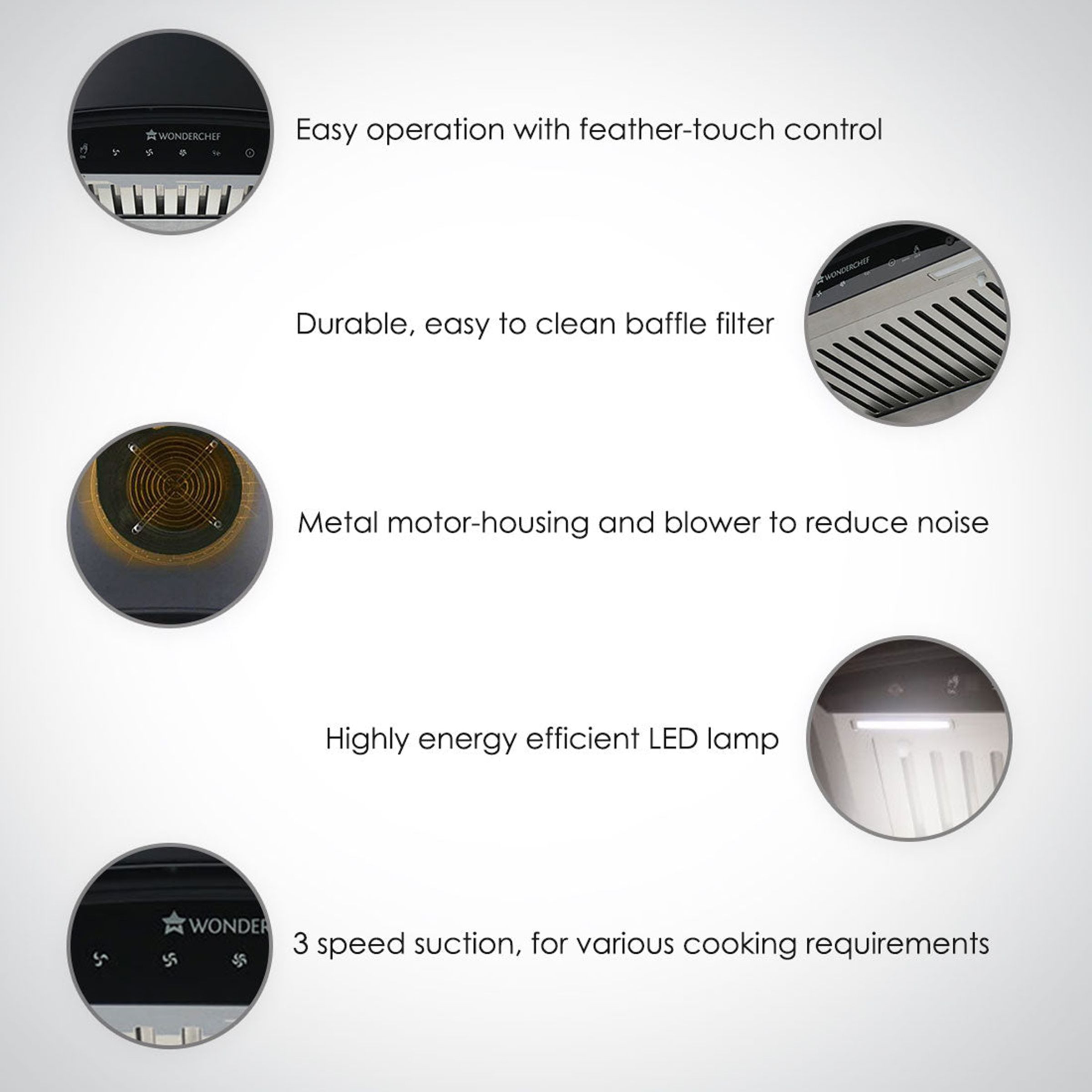 WONDERCHEF Power 60cm 1200m3/hr Ducted Auto Clean Wall Mounted Chimney with Touch Control (Black) WONDERCHEF Power 60cm 1200m3/hr Ducted Auto Clean Wall Mounted Chimney with Touch Control (Black)_7
