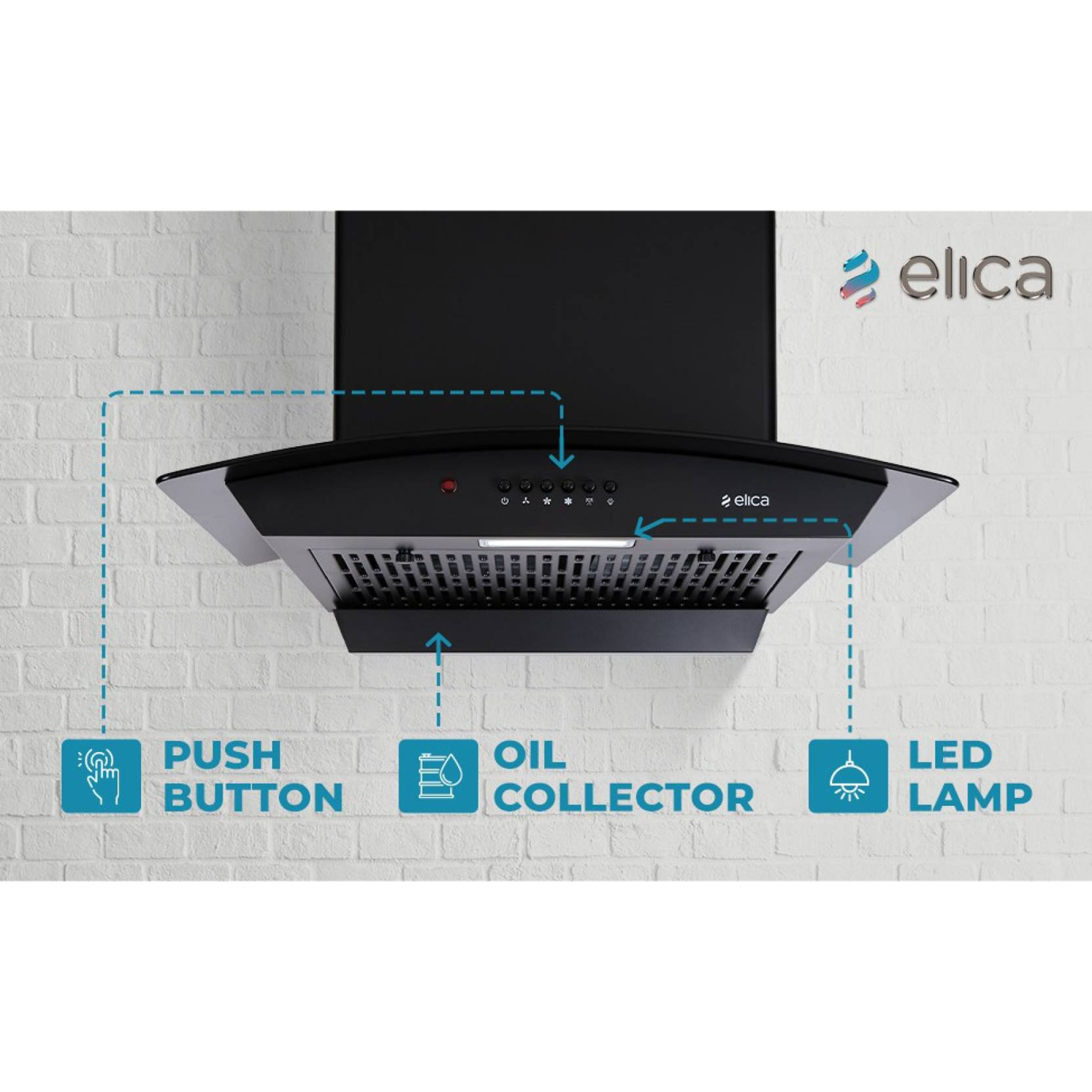 elica FLCG PB 900 HAC NERO 90cm 1310m3/hr Ducted Auto Clean Wall Mounted Chimney with Push Button Control (Black)_5