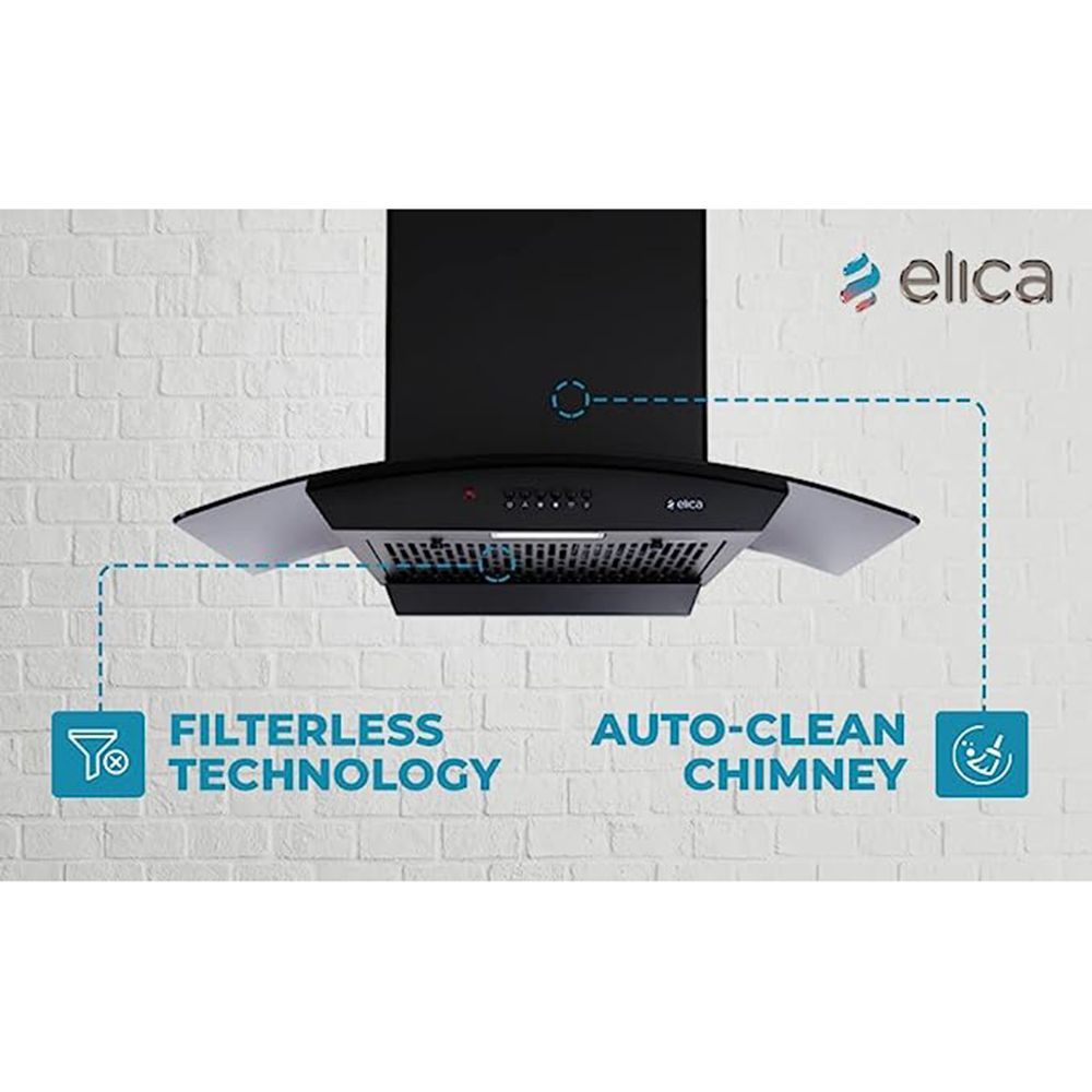 elica FLCG PB 900 HAC NERO 90cm 1310m3/hr Ducted Auto Clean Wall Mounted Chimney with Push Button Control (Black)_7