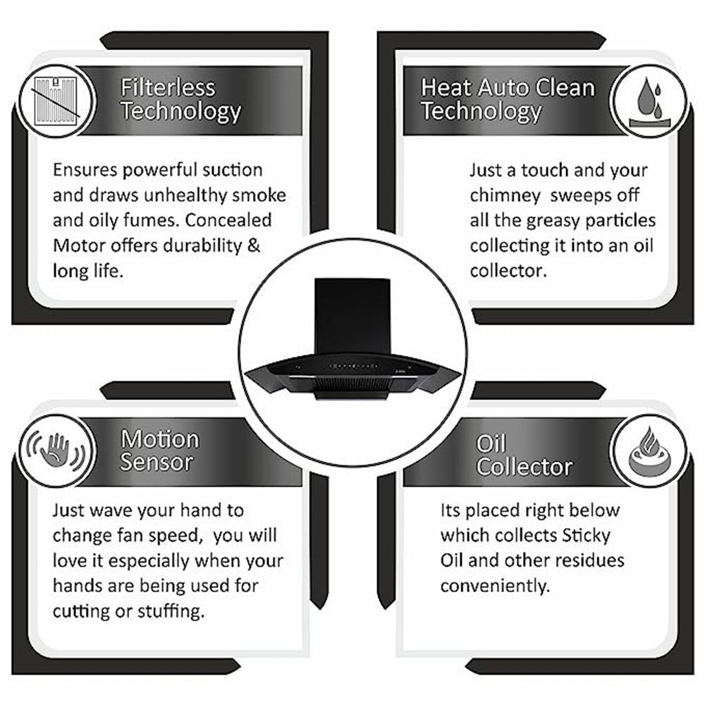 elica FLCG 900 HAC LTW MS NERO 90cm 1350m3/hr Ducted Auto Clean Wall Mounted Chimney with Touch Control Panel (Black)_6