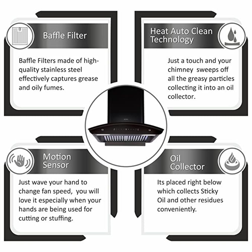 elica BFCG 600 HAC LTW MS NERO 60cm 1350m3/hr Ducted Auto Clean Wall Mounted Chimney with Touch Control Panel (Black)_6