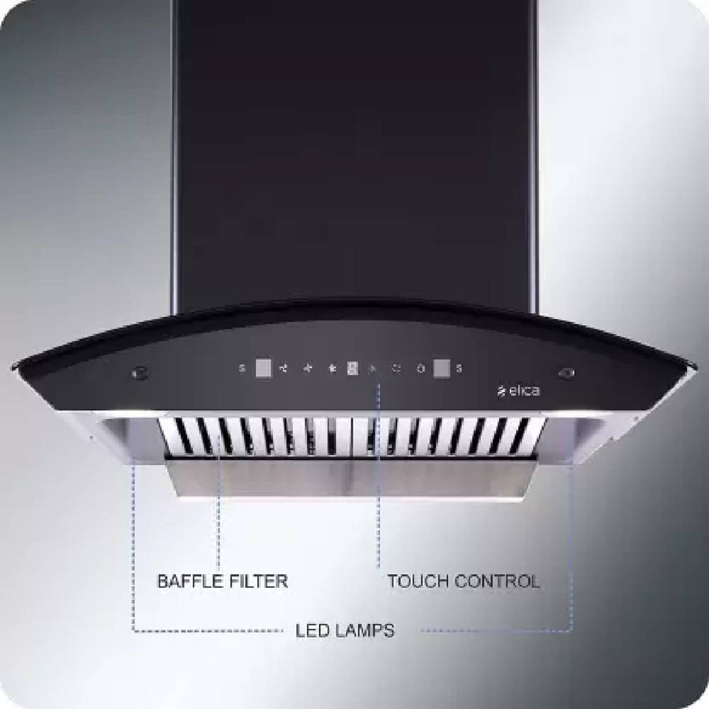 elica BFCG 600 HAC LTW MS NERO 60cm 1350m3/hr Ducted Auto Clean Wall Mounted Chimney with Touch Control Panel (Black)_8
