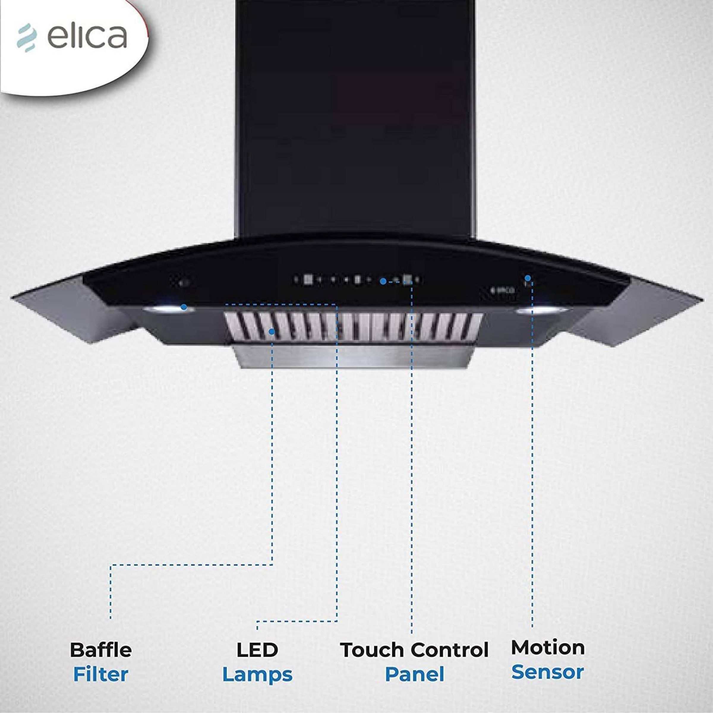 elica BFCG 900 HAC LTW MS NERO 90cm 1350m3/hr Ducted Auto Clean Wall Mounted Chimney with Touch Control Panel (Black)_4