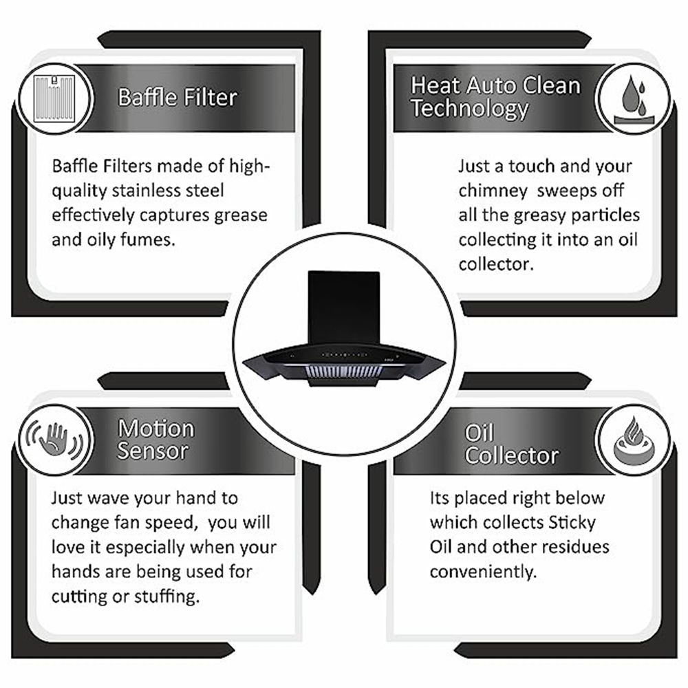 elica BFCG PLUS 900 HAC LTW MS NERO 90cm 1500m3/hr Ducted Auto Clean Wall Mounted Chimney with Motion Sensor (Black)_7