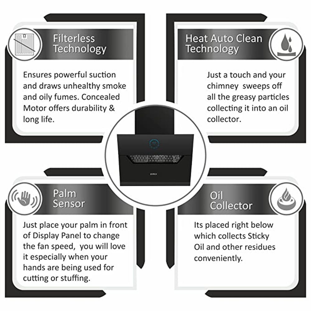 elica EFL 107 HAC LTW VMS 60 60cm 1350m3/hr Ducted Auto Clean Wall Mounted Chimney with Touch Control Panel (Black)_10