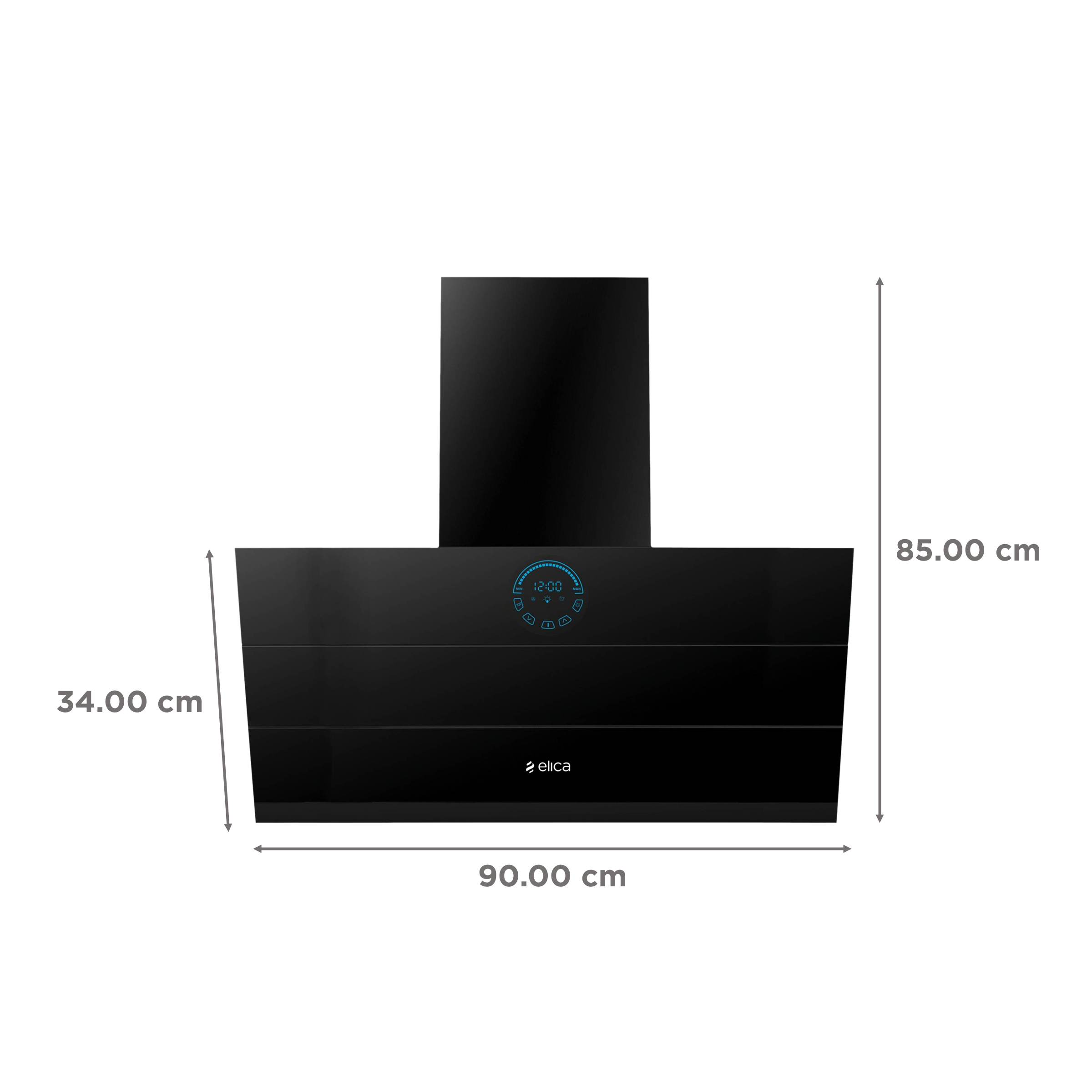 elica EFL 108 HAC LTW VMS 90 90cm 1350m3/hr Ducted Auto Clean Wall Mounted Chimney with Touch Control Panel (Black)_2