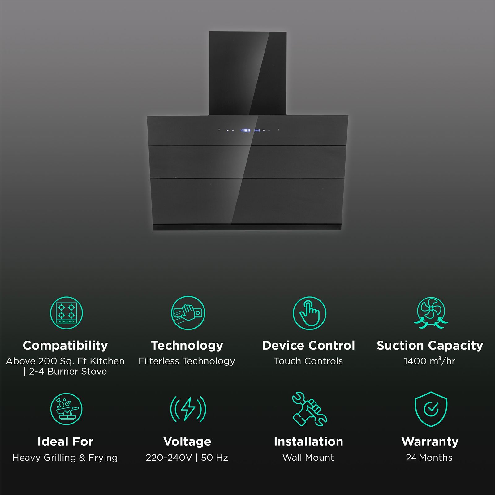 elica EFL S 611 BLDC HAC LTW VMS 60cm 1400m3/hr Ducted Auto Clean Wall Mounted Chimney with Touch Control Panel (Black) elica EFL S 611 BLDC HAC LTW VMS 60cm 1400m3/hr Ducted Auto Clean Wall Mounted Chimney with Touch Control Panel (Black)_3