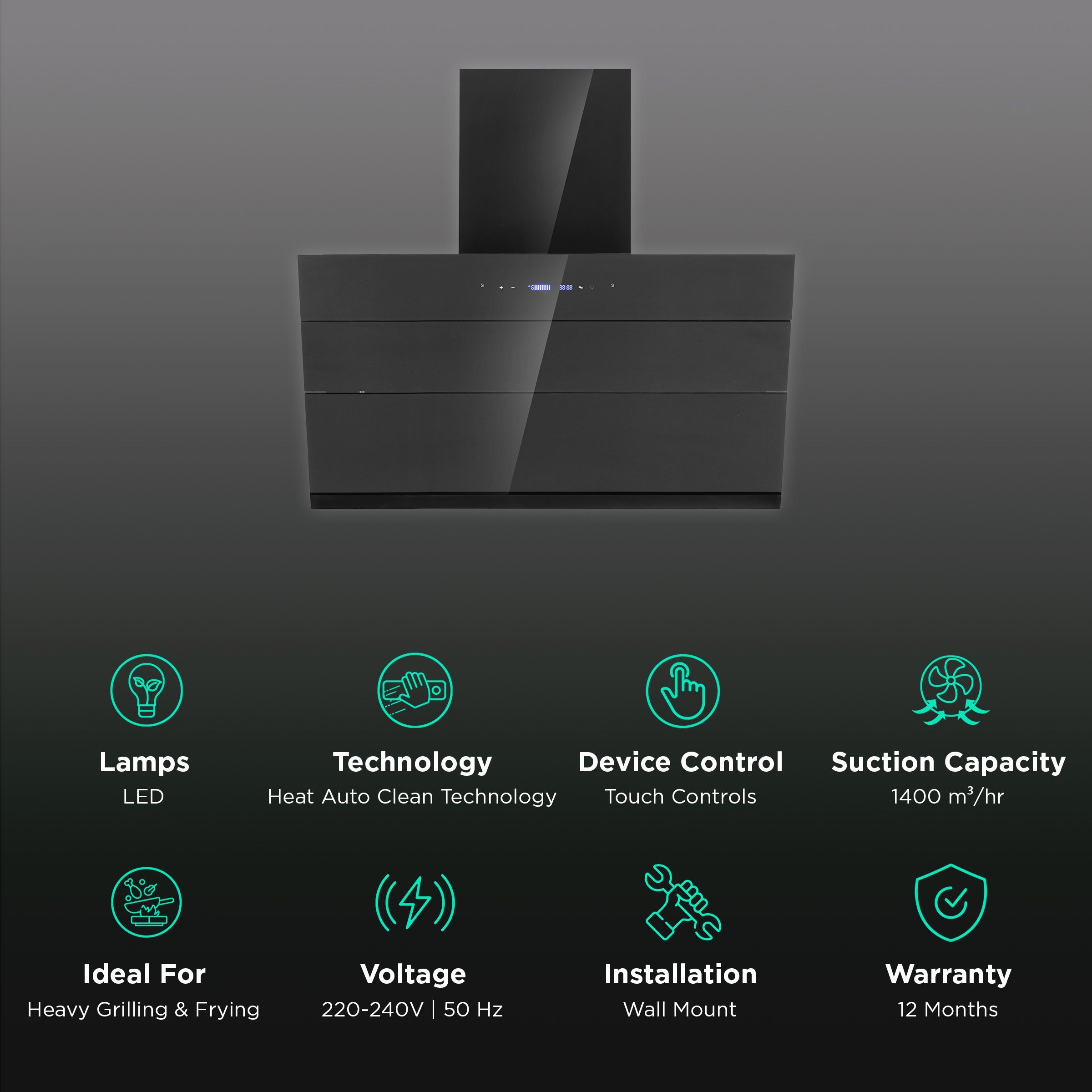 elica EFL S 751 BLDC HAC LTW VMS 75cm 1400m3/hr Ducted Auto Clean Wall Mounted Chimney with Touch Control Panel (Black)_3