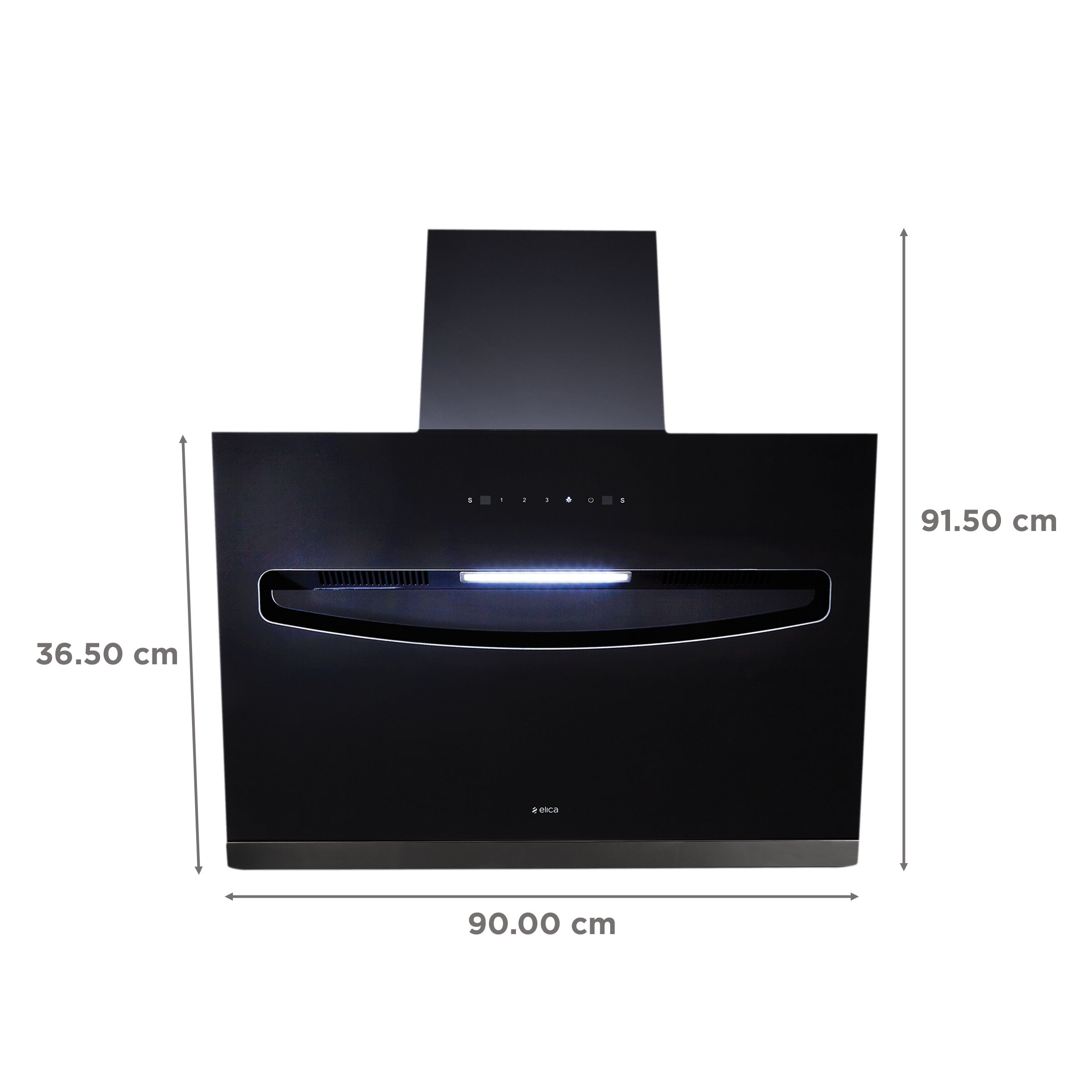 elica EFL S 907 HAC LTW VMS 90cm 1200m3/hr Ducted Auto Clean Wall Mounted Chimney with Touch Control Panel (Black)_2