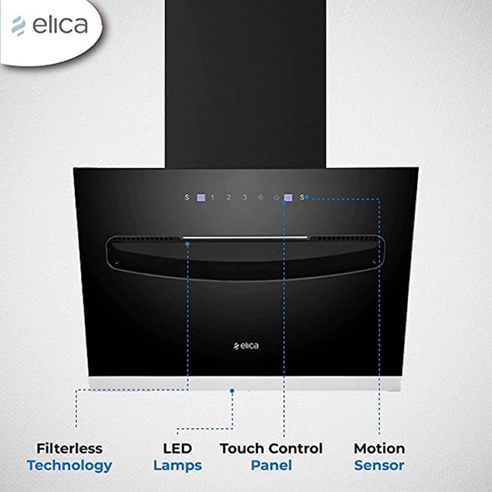 elica EFL S 907 HAC LTW VMS 90cm 1200m3/hr Ducted Auto Clean Wall Mounted Chimney with Touch Control Panel (Black)_5