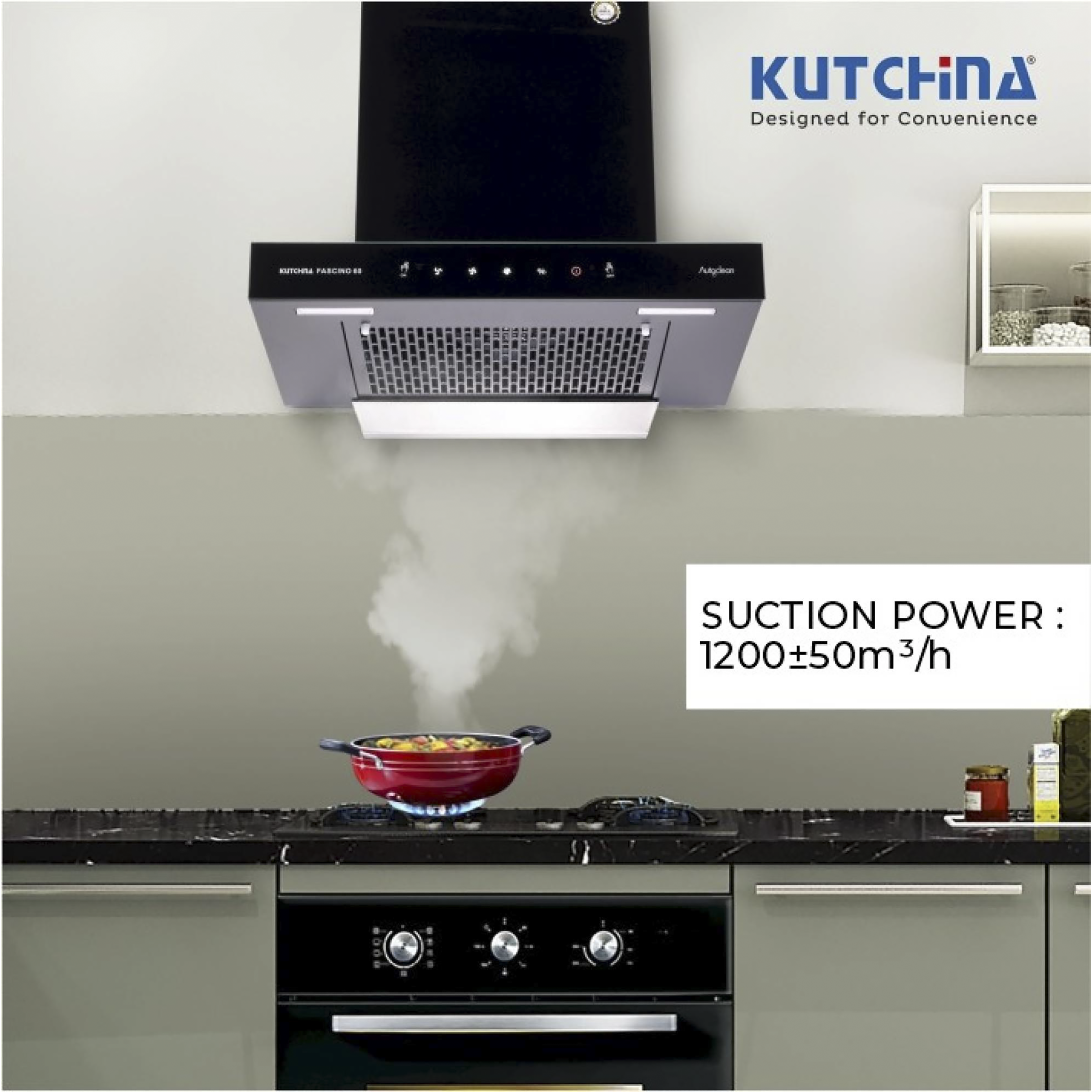 Kutchina Fascino 60cm 1250m3/hr Ducted Auto Clean Wall Mounted Chimney with Wave Sensor (Black)_6