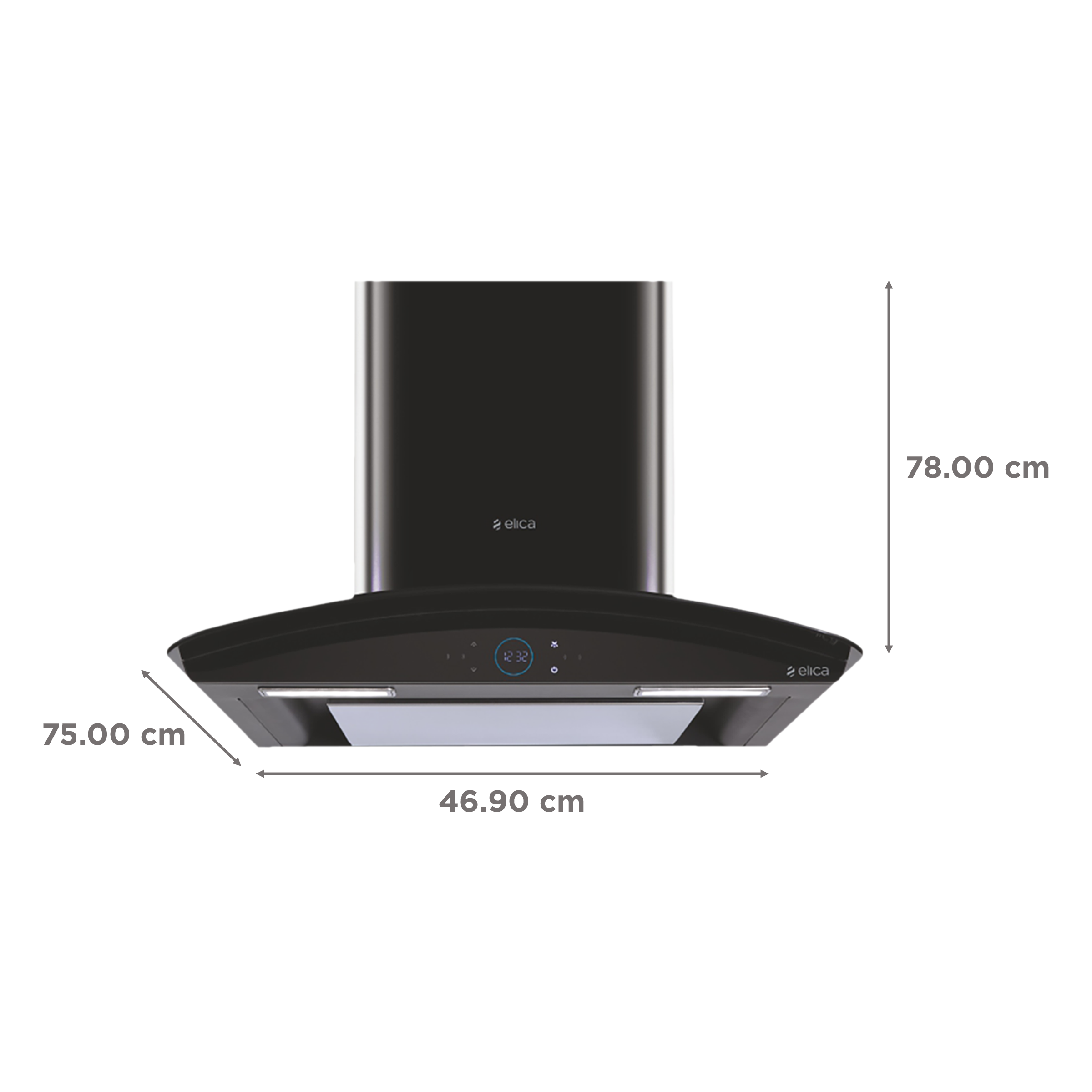 elica ISMART GLACE EDS LTW 75 NERO 75cm Ductless Wall Mounted Chimney with Capacitive Touch Controls (Black)_2