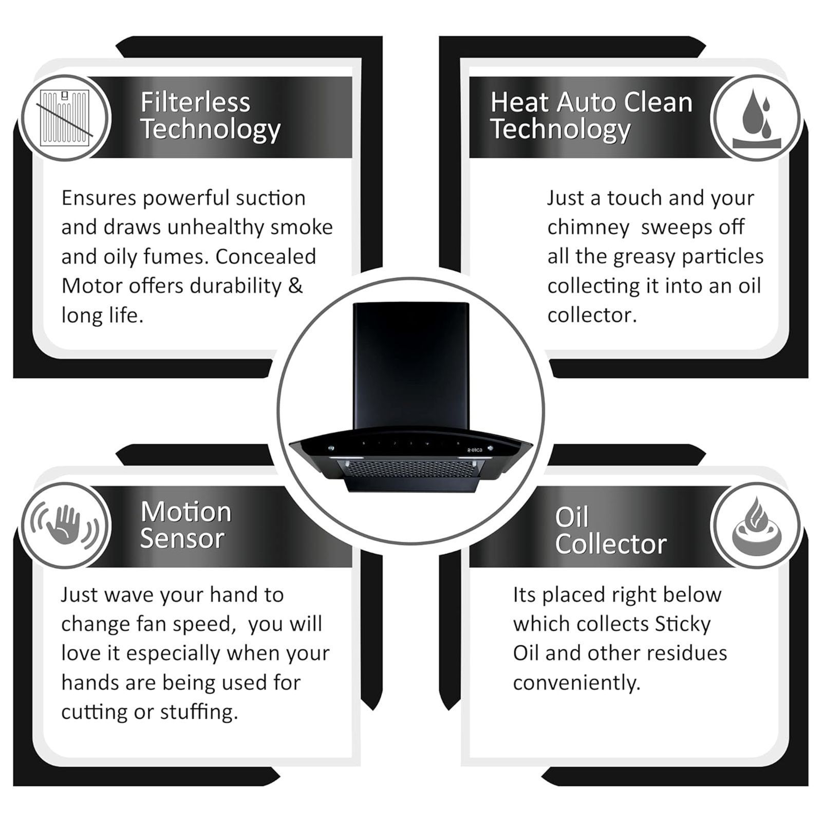 elica FL 600 SLIM HAC MS NERO 60cm 1200m3/hr Ducted Auto Clean Wall Mounted Chimney with Touch Control Panel (Black)_7