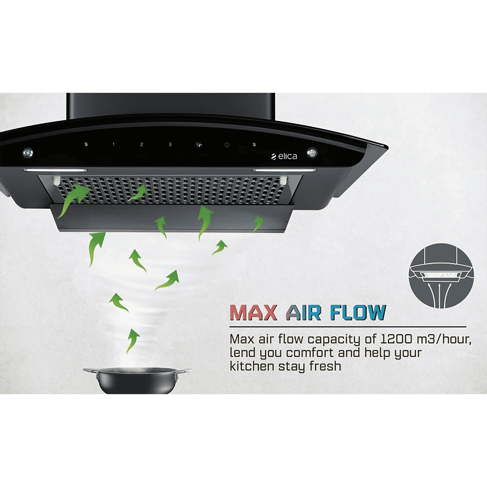 elica FL 600 SLIM HAC MS NERO 60cm 1200m3/hr Ducted Auto Clean Wall Mounted Chimney with Touch Control Panel (Black)_11