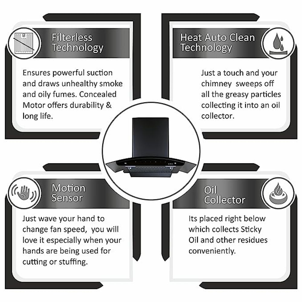 elica FL 900 SLIM HAC MS NERO 90cm 1200m3/hr Ducted Wall Mounted Chimney with Touch Control Panel (Black)_6