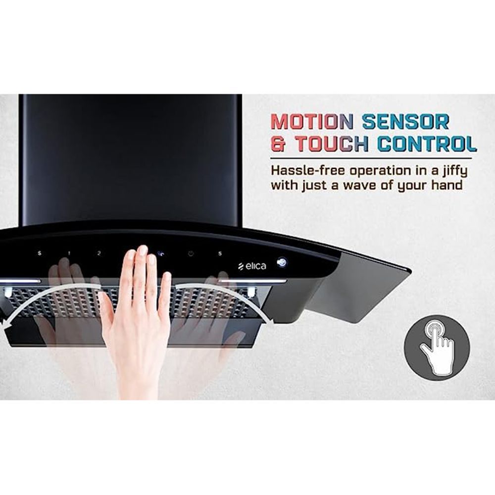 elica FL 900 SLIM HAC MS NERO 90cm 1200m3/hr Ducted Wall Mounted Chimney with Touch Control Panel (Black)_9