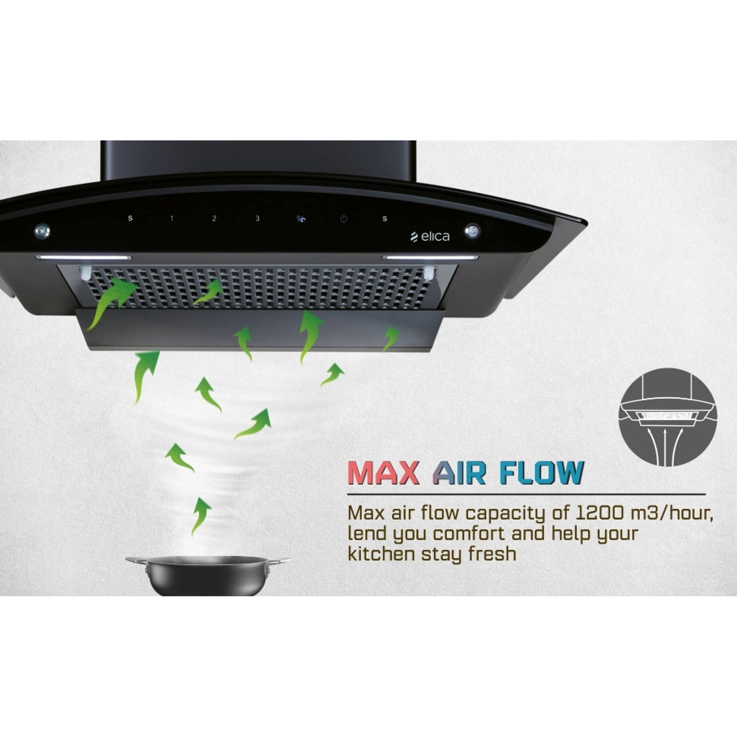 elica FL 900 SLIM HAC MS NERO 90cm 1200m3/hr Ducted Wall Mounted Chimney with Touch Control Panel (Black)_4