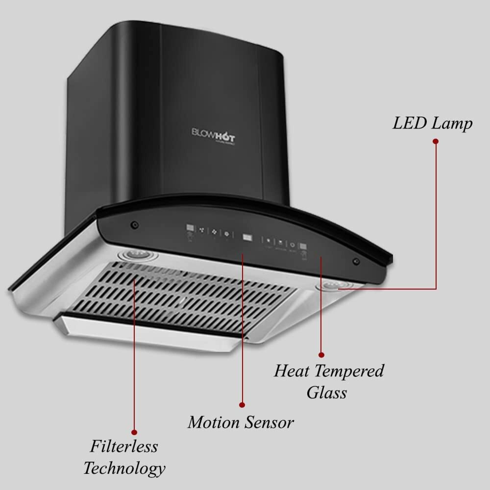 BLOWHOT Camellia BAC MS 60cm 1300m3/hr Ducted Auto Clean Wall Mounted Chimney with Motion Sensor Gesture (Black)_7