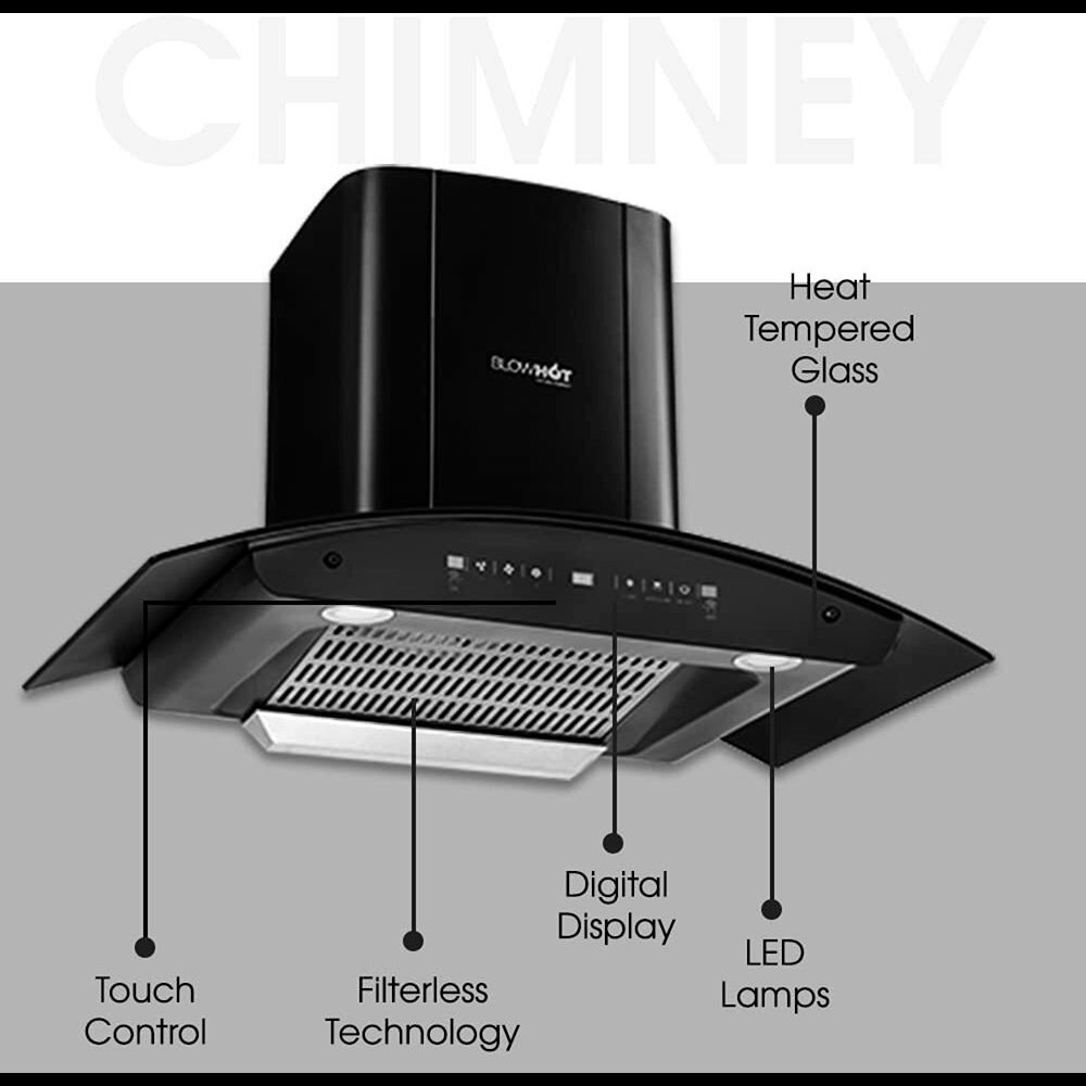 BLOWHOT Camellia BAC MS 90cm 1300m3/hr Ducted Auto Clean Wall Mounted Chimney with Motion Sensor Gesture (Black)_7