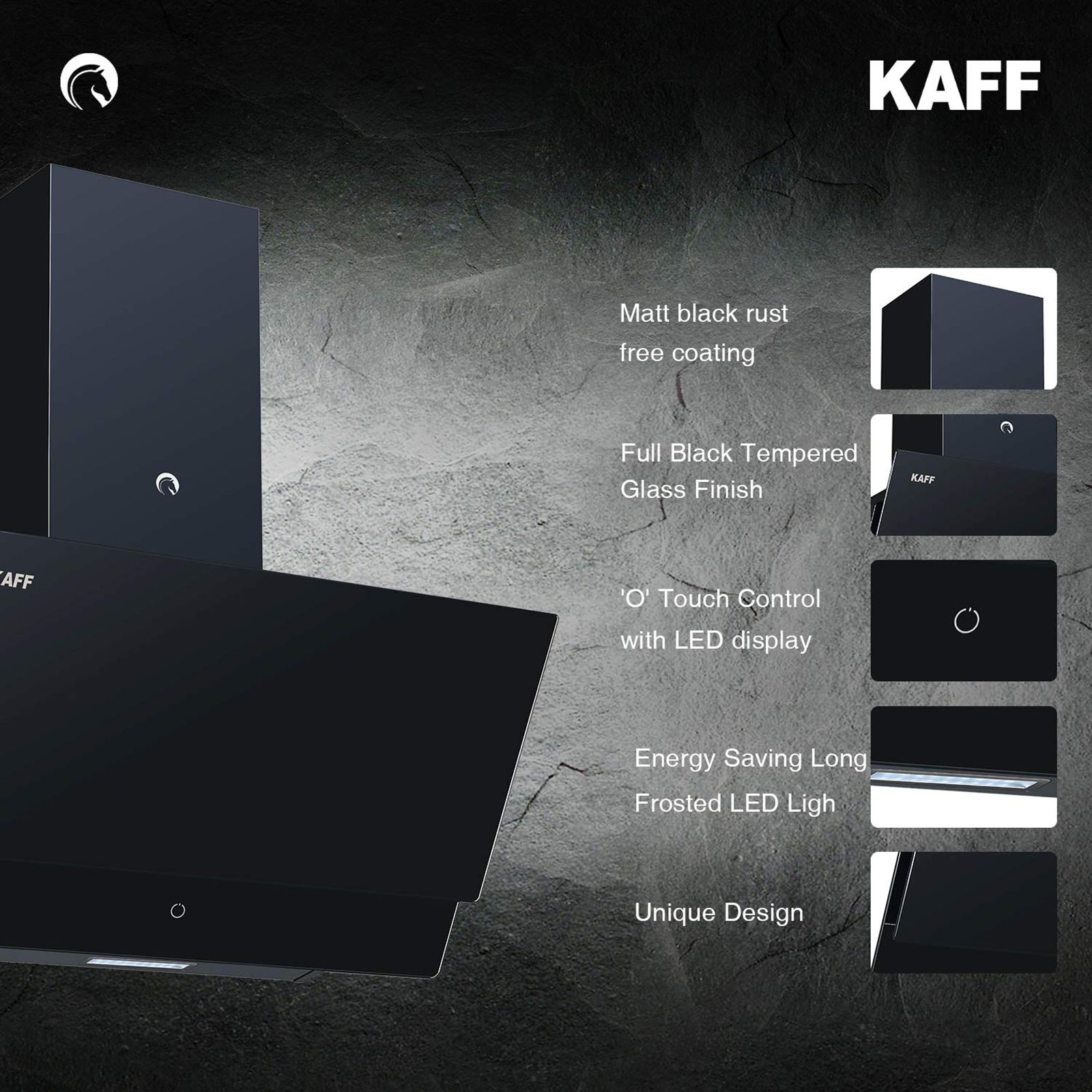 KAFF NOVA SV 60cm 1000m3/hr Ducted Wall Mounted Chimney with O Touch Control (Black)_9