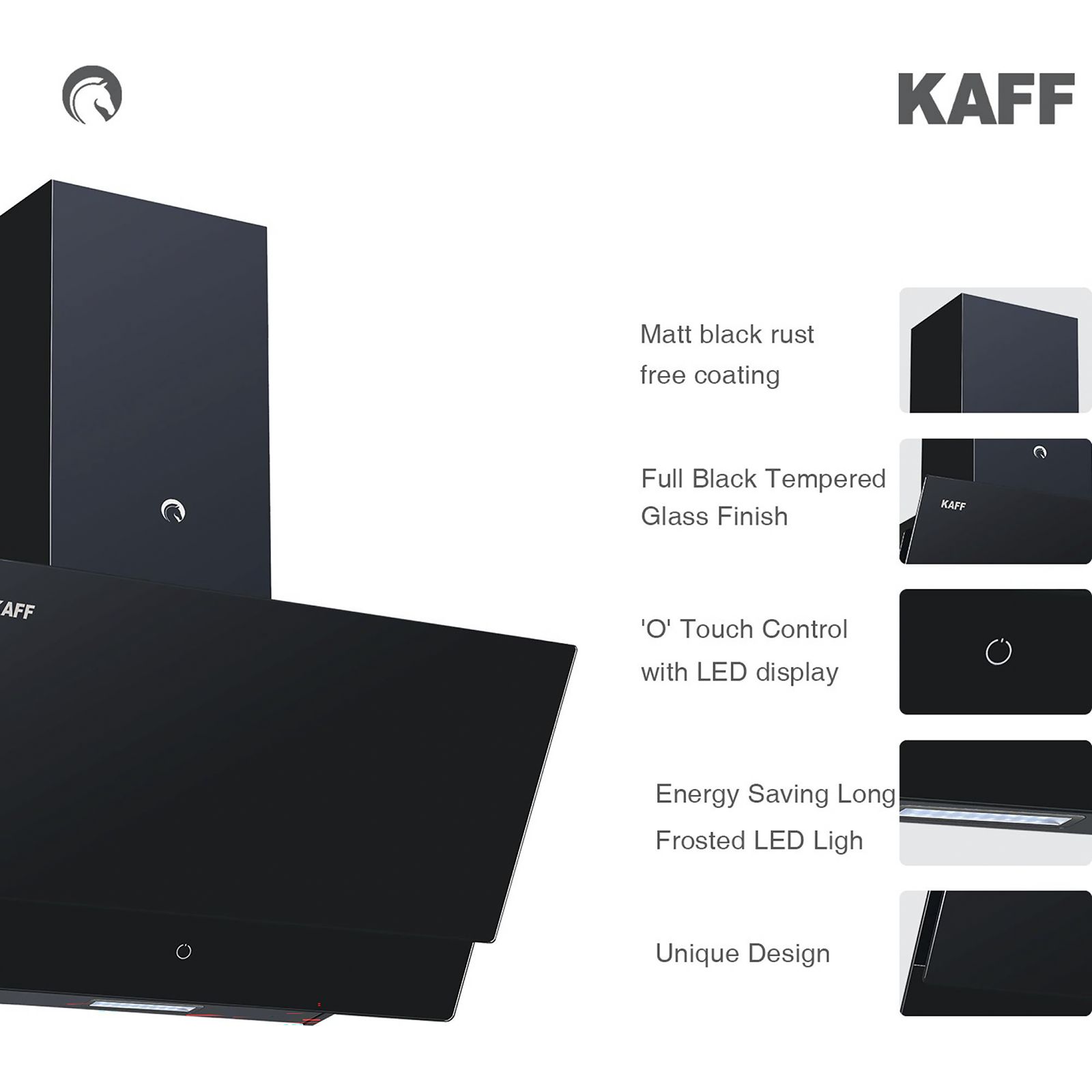 KAFF NOVA SV 60cm 1000m3/hr Ducted Wall Mounted Chimney with O Touch Control (Black)_12