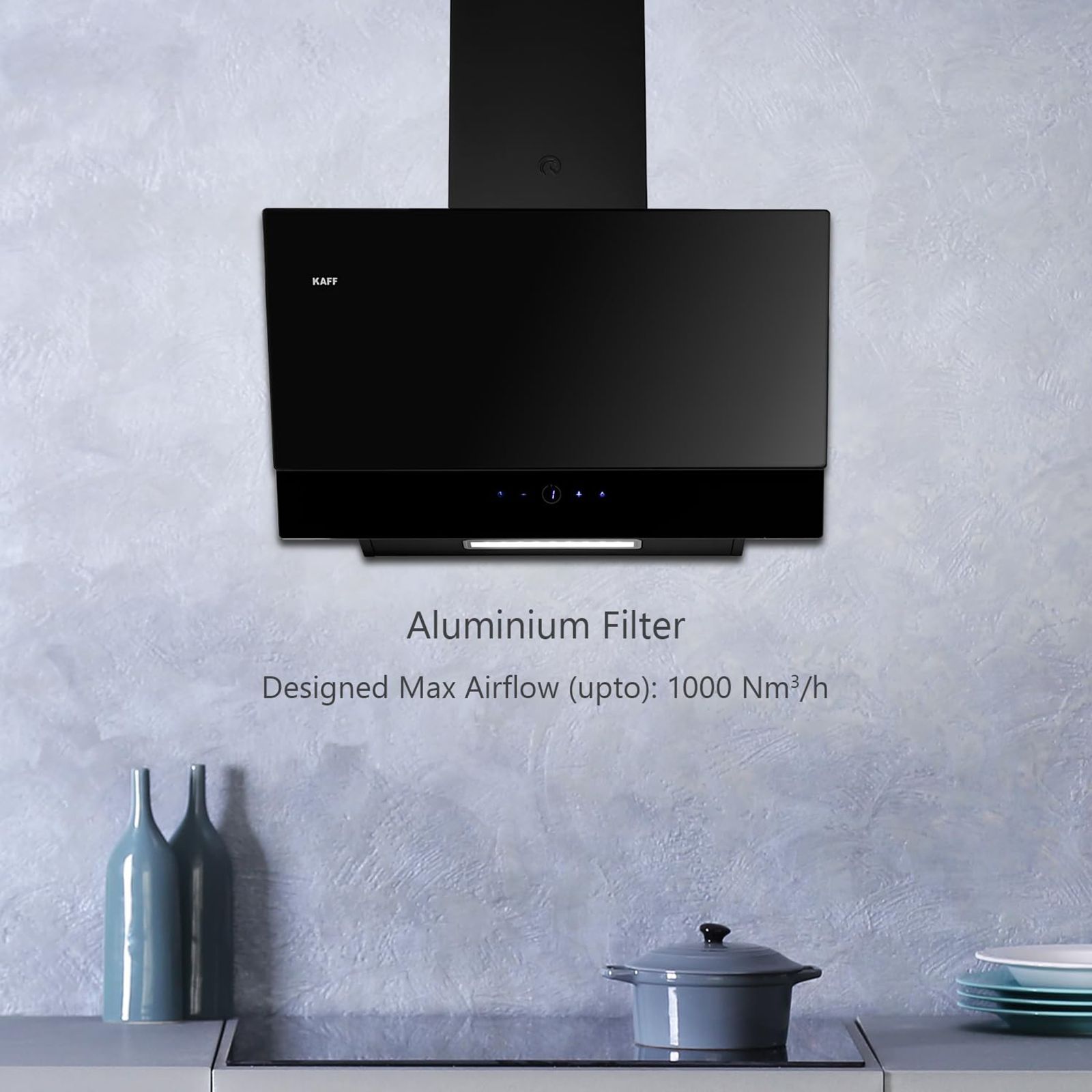 KAFF NOVA SV 60cm 1000m3/hr Ducted Wall Mounted Chimney with O Touch Control (Black)_13