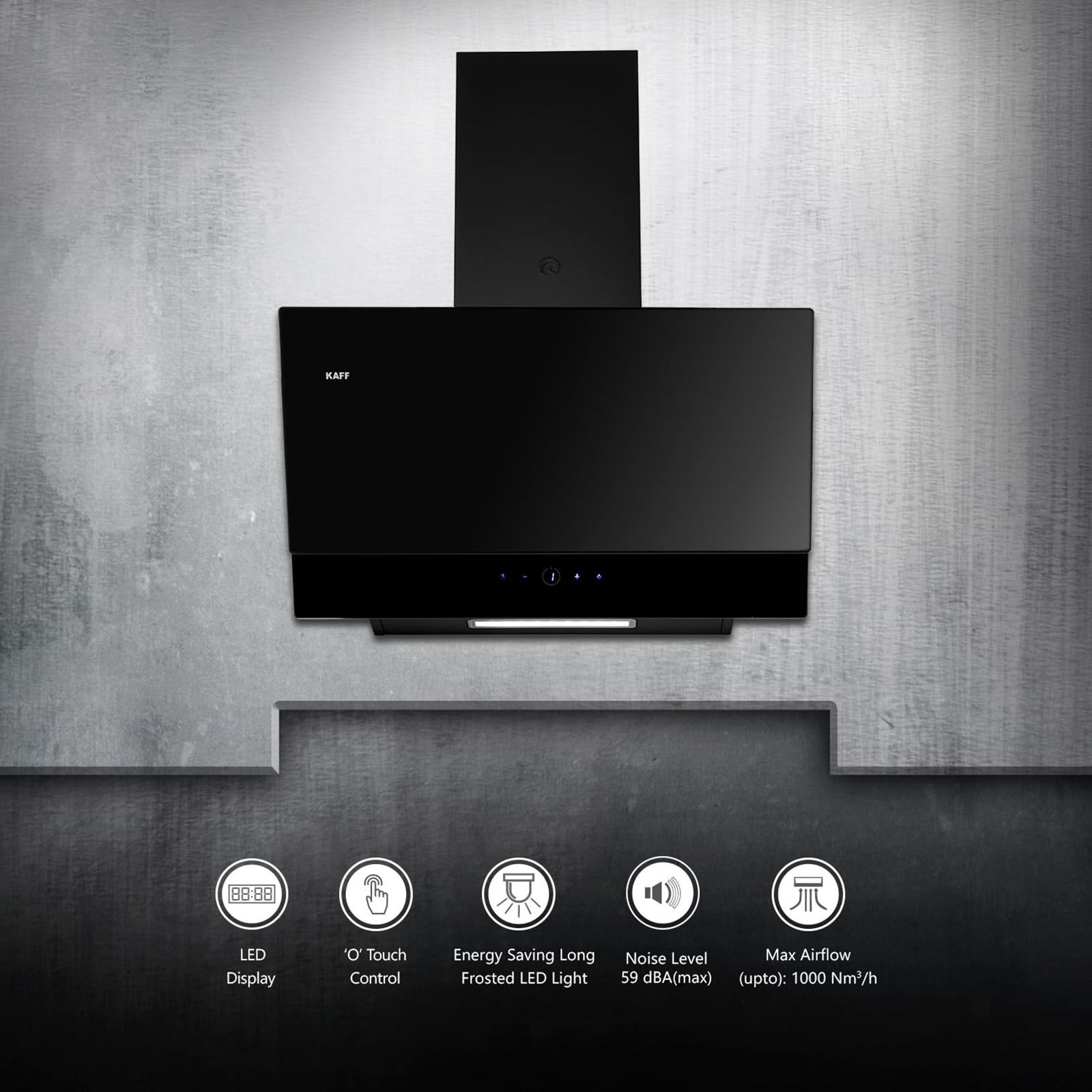 KAFF NOVA SV 60cm 1000m3/hr Ducted Wall Mounted Chimney with O Touch Control (Black)_15
