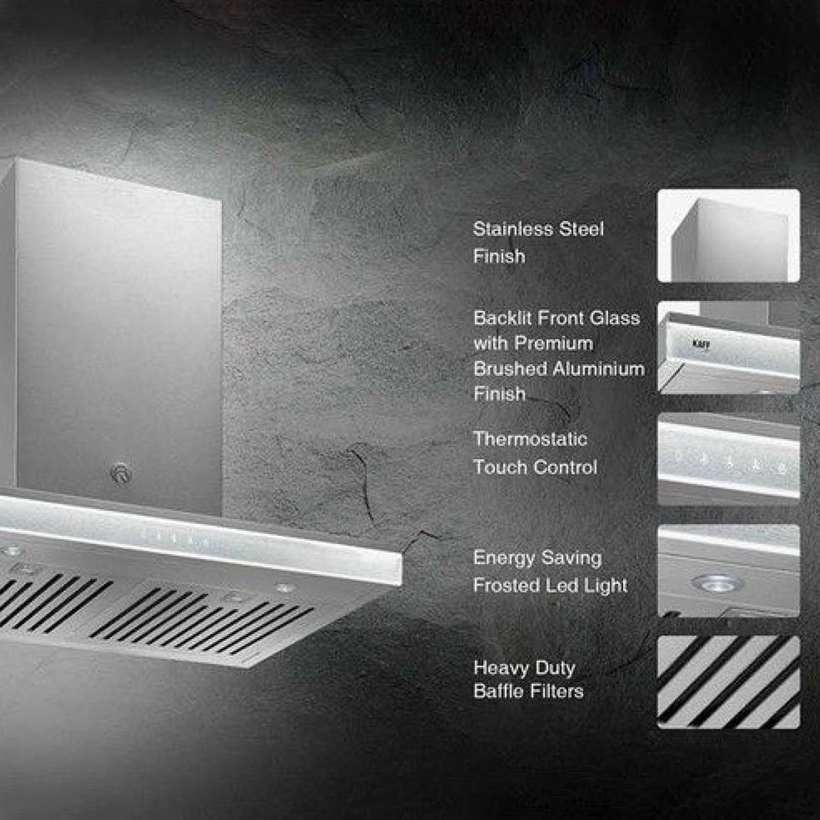 KAFF VISTOSI DHC 60cm 1250m3/hr Ducted Auto Clean Wall Mounted Chimney with Thermostatic Touch Control Panel (Steel)_4
