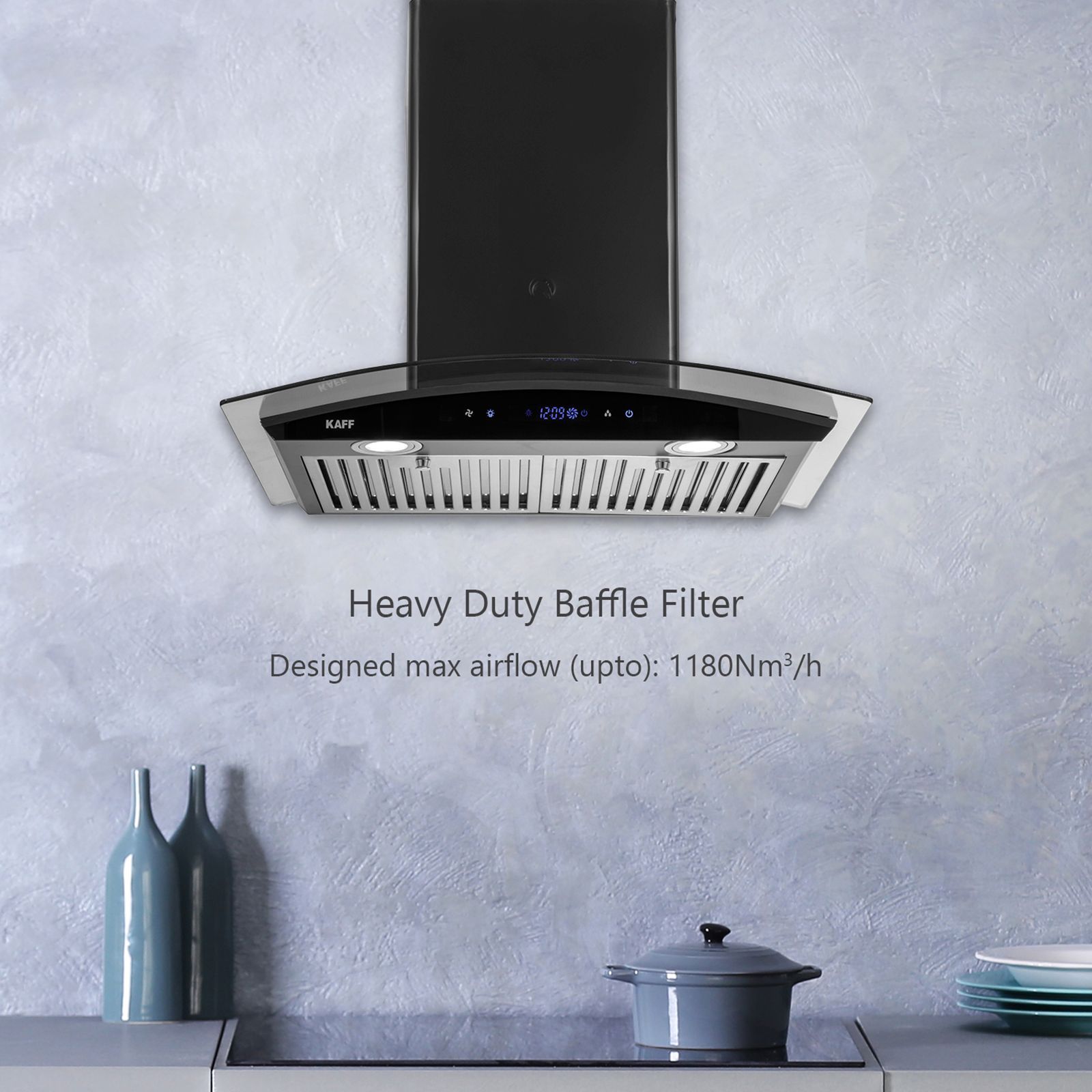 KAFF OPEC TX DHC 90cm 1180m3/hr Ducted Auto Clean Wall Mounted Chimney with Digital Display (Black)_10