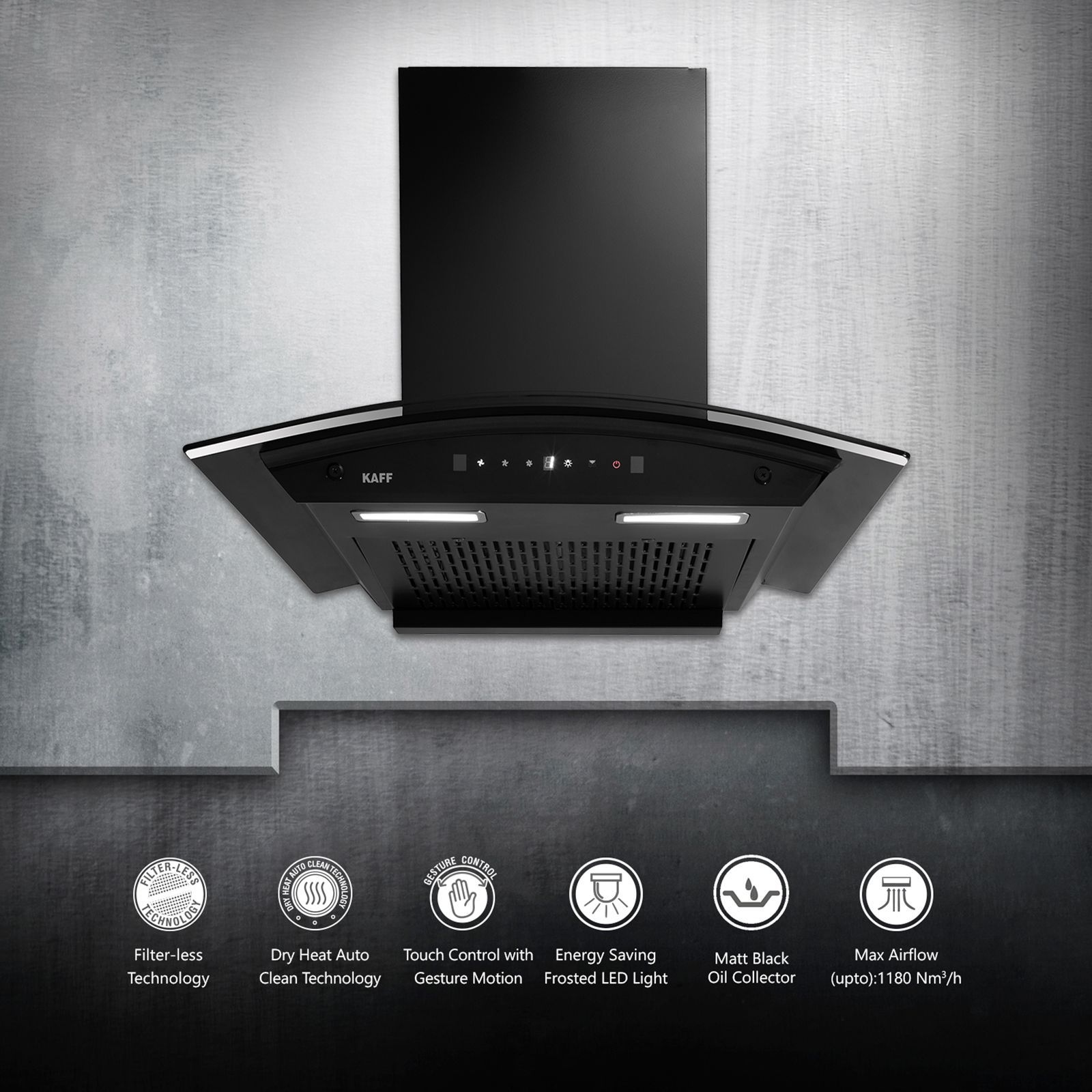 KAFF MAINZ DHC 60cm 1200m3/hr Ducted Auto Clean Wall Mounted Chimney with Thermostatic Touch Control Panel (Black)_13