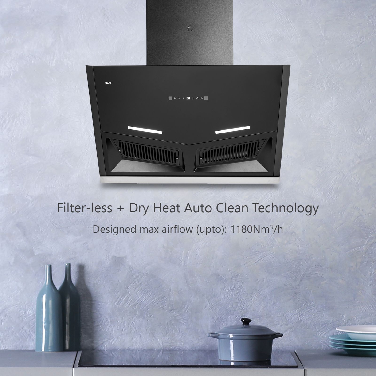 KAFF AIRFRAME SM DHC 90cm 1180m3/hr Ducted Auto Clean Wall Mounted Chimney with Digital Display (Black) KAFF AIRFRAME SM DHC 90cm 1180m3/hr Ducted Auto Clean Wall Mounted Chimney with Digital Display (Black)_5