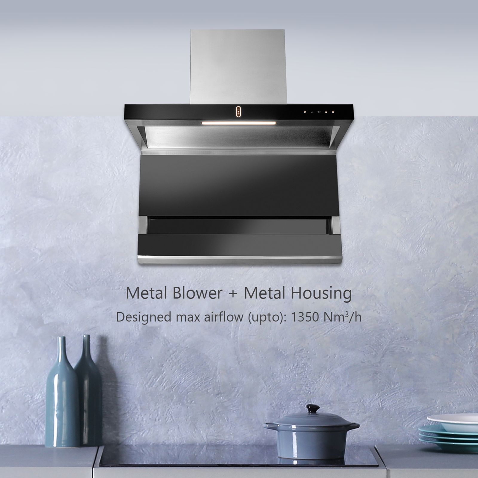 KAFF FALMARC DHC 90-A 90cm 1350m3/hr Ducted Auto Clean Wall Mounted Chimney with Touch & Gesture Control (Black)_6