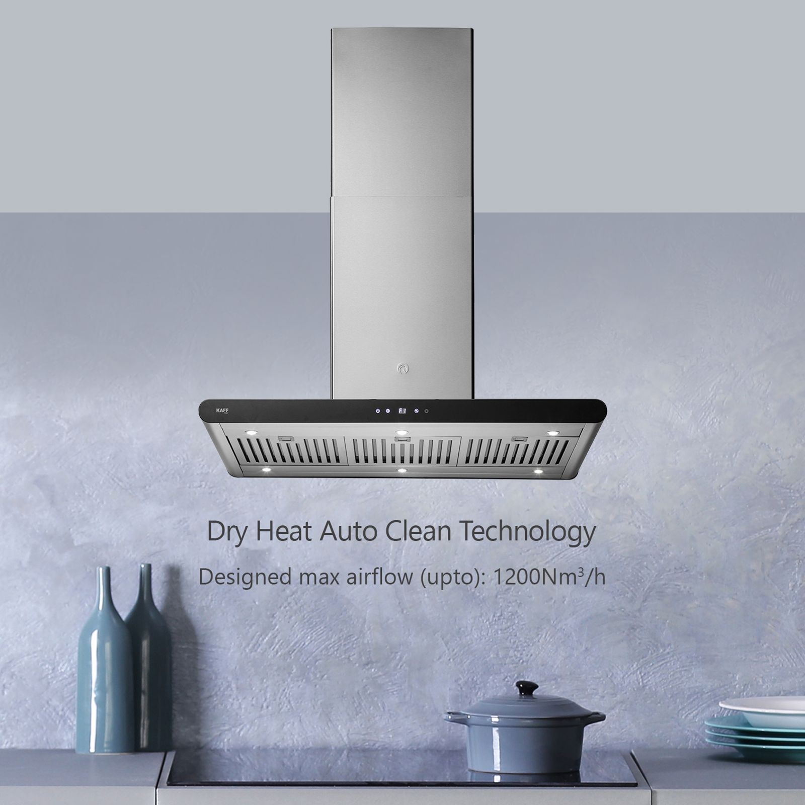 KAFF CANARY DHC BF IS 90cm 1200m3/hr Ducted Auto Clean Wall Mounted Chimney with Digital Display (Silver)_6