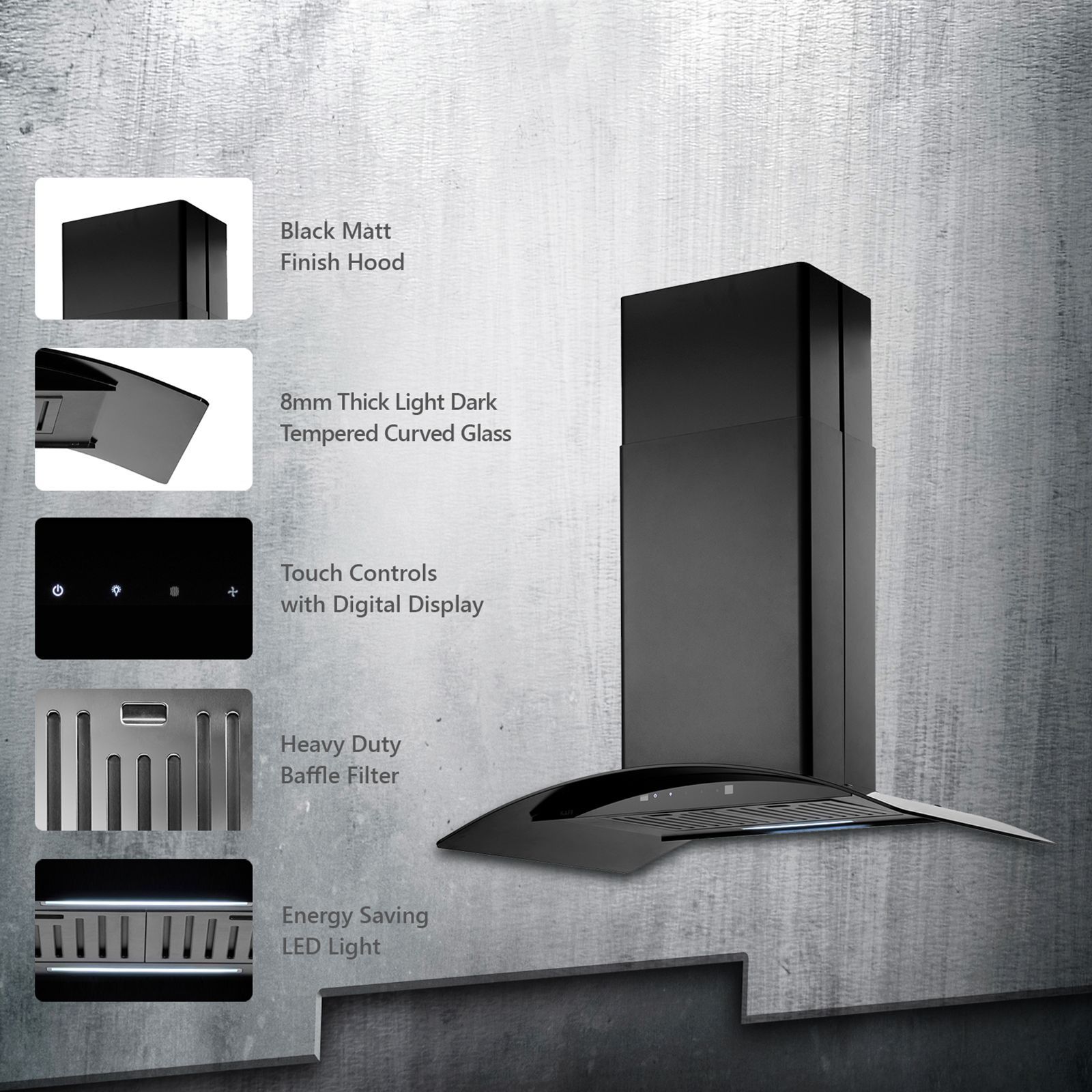 KAFF OPEC DHC BLK IS 90cm 1180m3/hr Ductless Auto Clean Wall Mounted Chimney with Digital Display (Black)_8