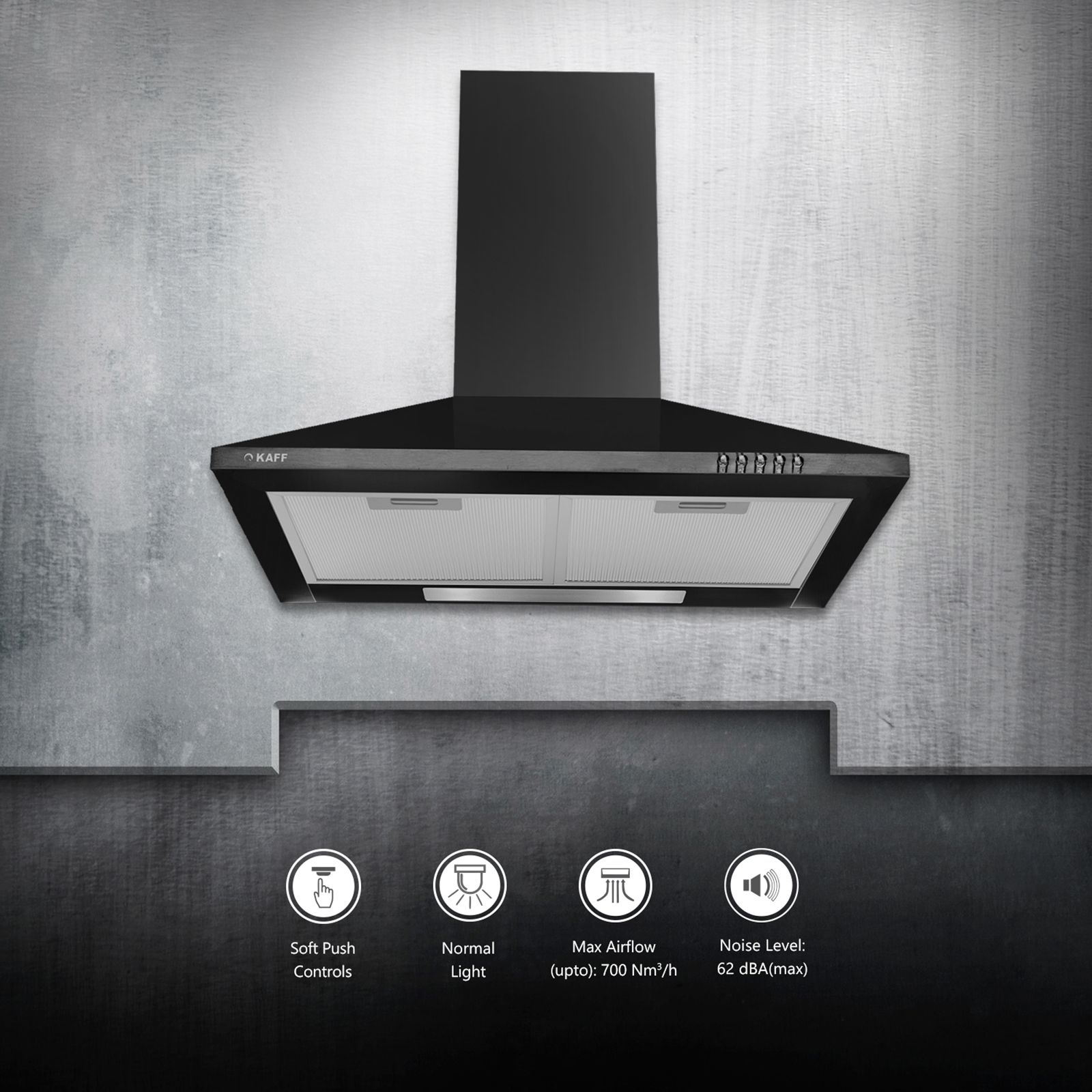 KAFF BASE LX BL 60cm 700m3/hr Ducted Wall Mounted Chimney with Soft Push Buttons (Black)_8