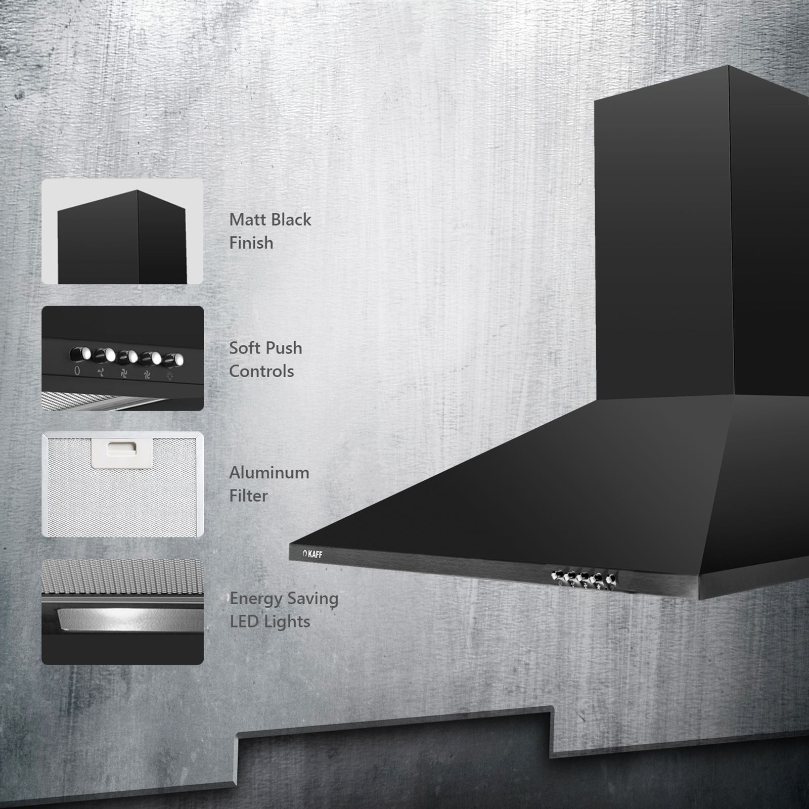 KAFF BASE LX BL 60cm 700m3/hr Ducted Wall Mounted Chimney with Soft Push Buttons (Black)_13