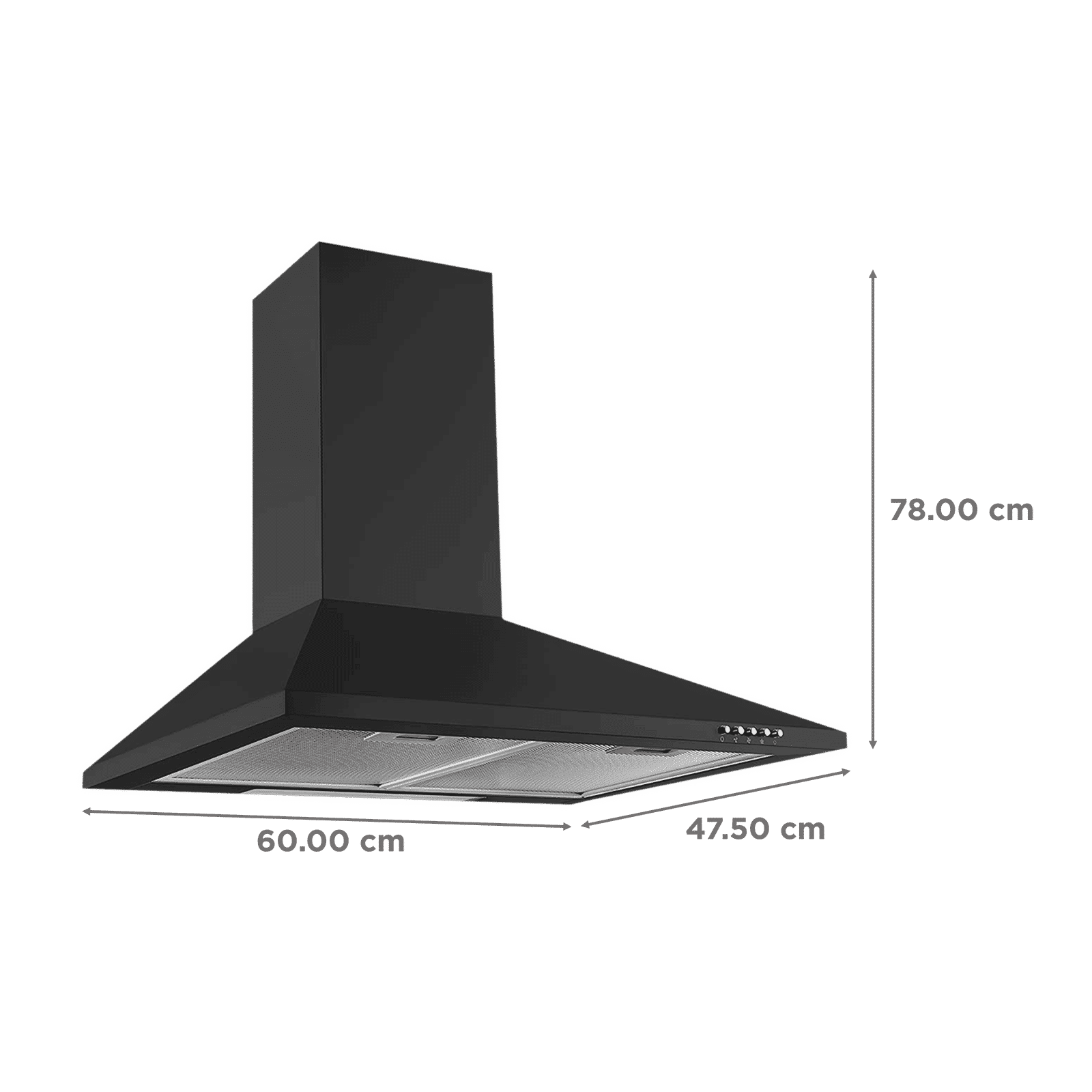 KAFF BASE LX BL 60cm 700m3/hr Ducted Wall Mounted Chimney with Soft Push Buttons (Black)_2