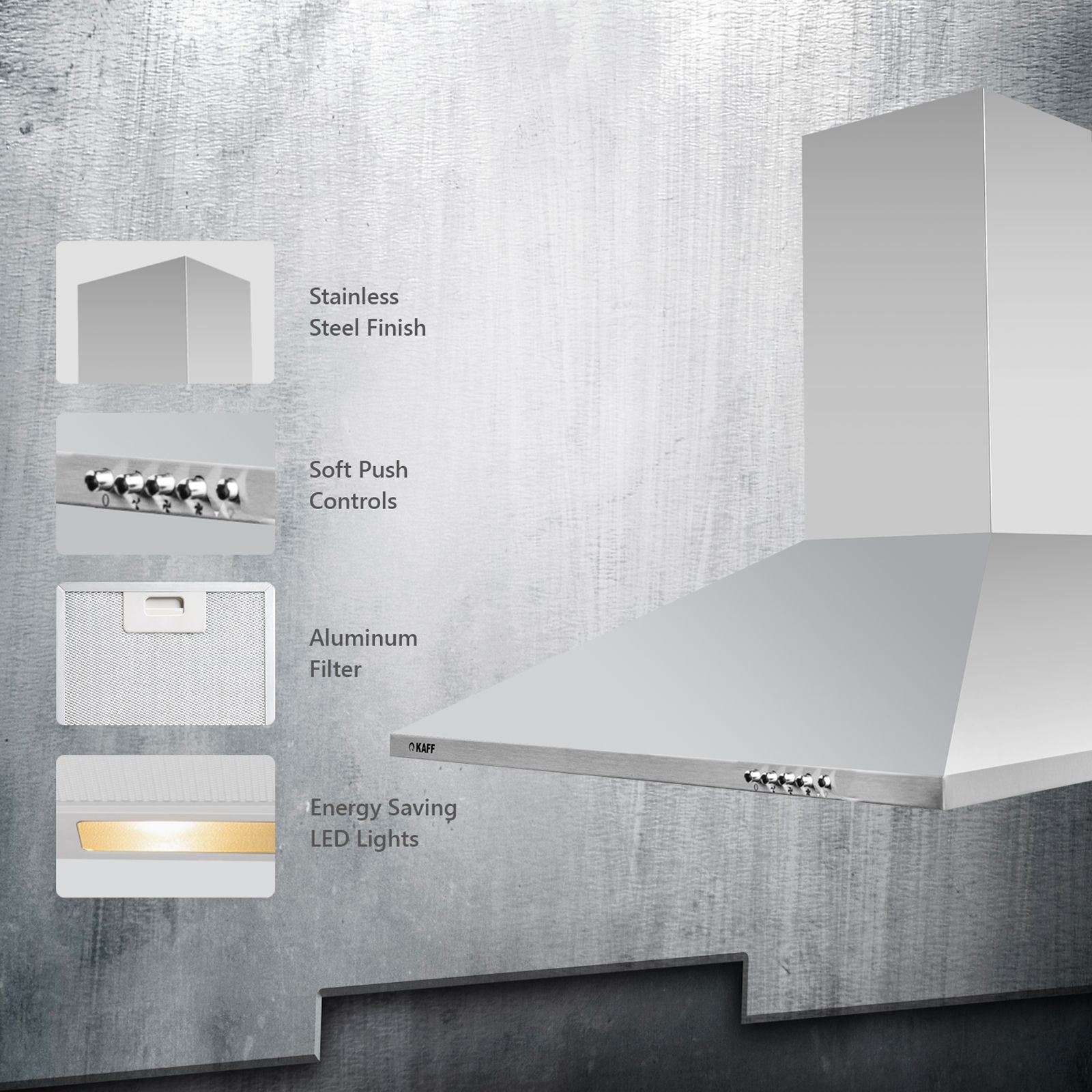KAFF BASE LX SS 60cm 700m3/hr Ducted Wall Mounted Chimney with Soft Push Buttons (Steel)_14