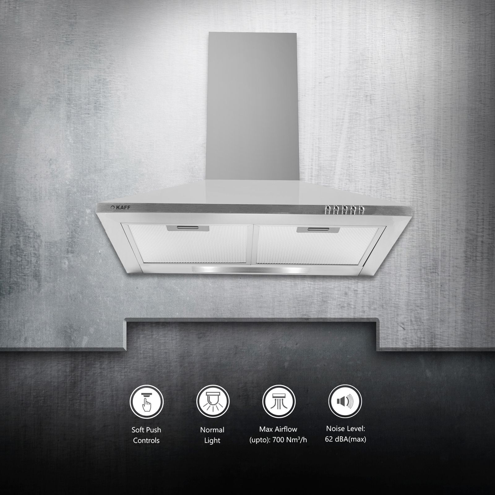 KAFF BASE LX SS 60cm 700m3/hr Ducted Wall Mounted Chimney with Soft Push Buttons (Steel)_15