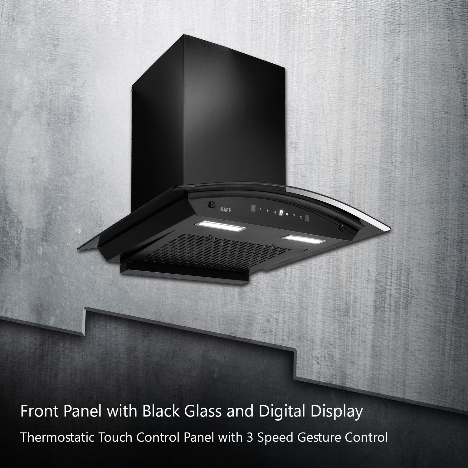 KAFF MAINZ DHC 90cm 1180m3/hr Ductless Auto Clean Wall Mounted Chimney with Thermostatic Touch Control Panel (Black)_9