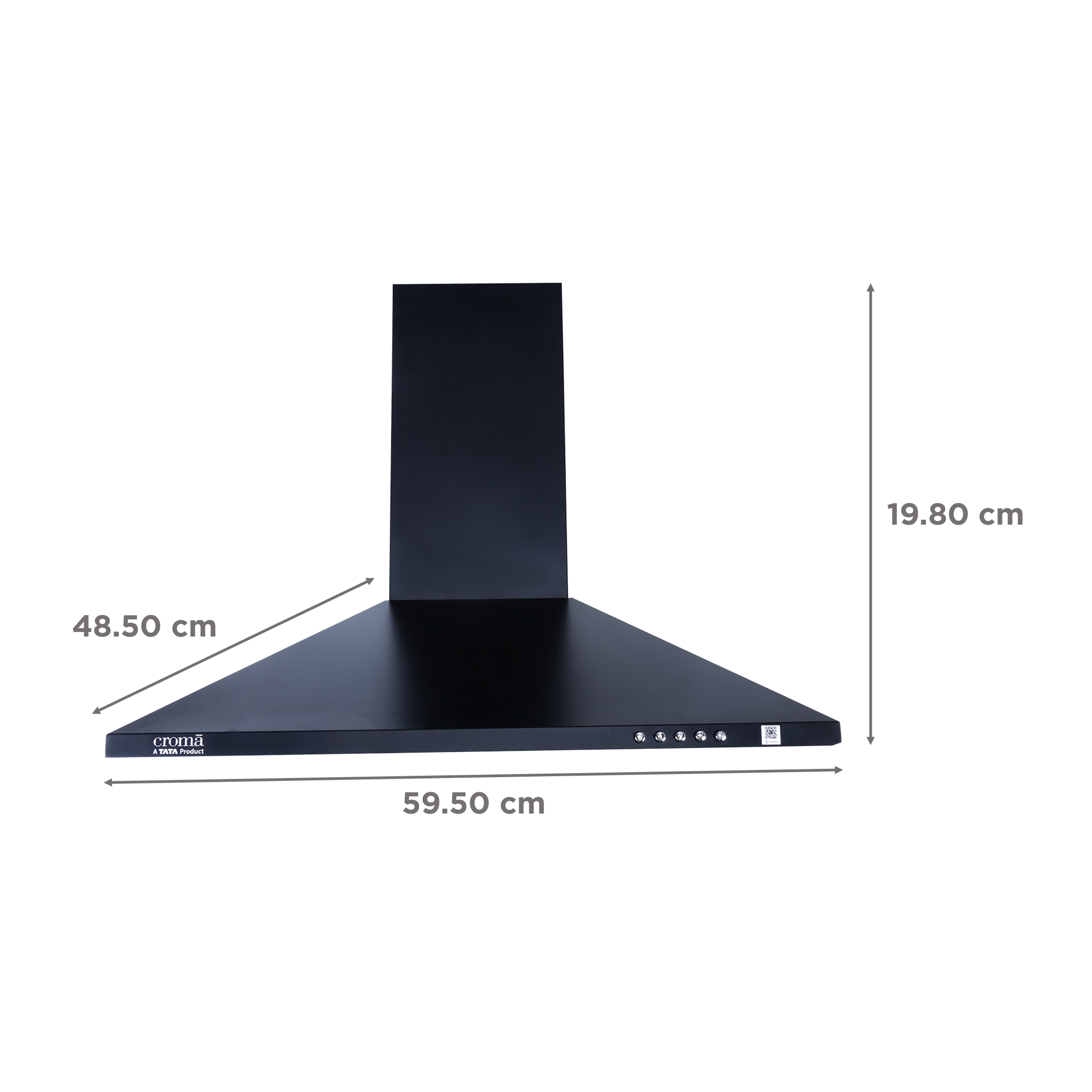 Croma 60cm 750m3/hr Ducted Wall Mounted Chimney with Push Button Control (Black)_2