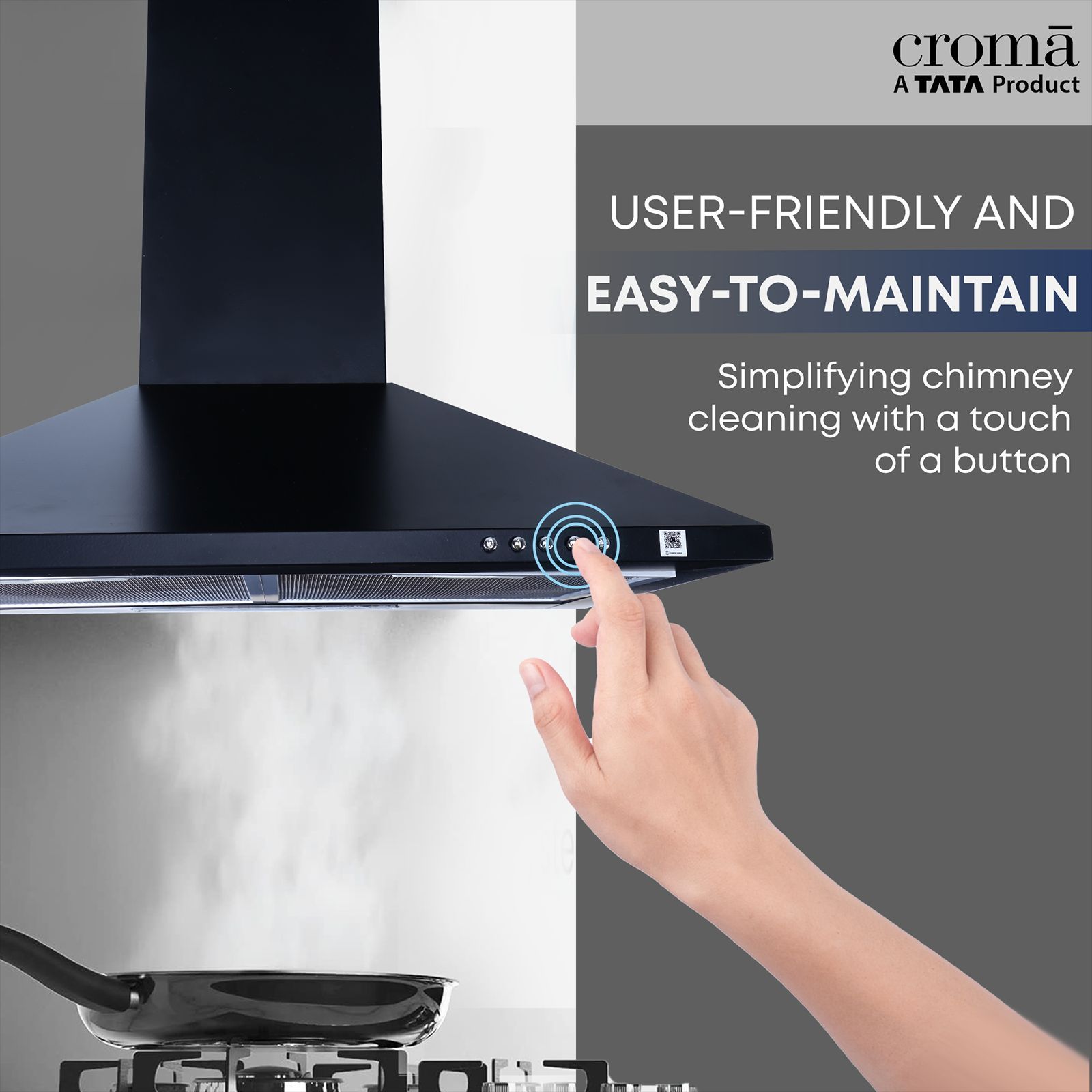 Croma 60cm 750m3/hr Ducted Wall Mounted Chimney with Push Button Control (Black)_8