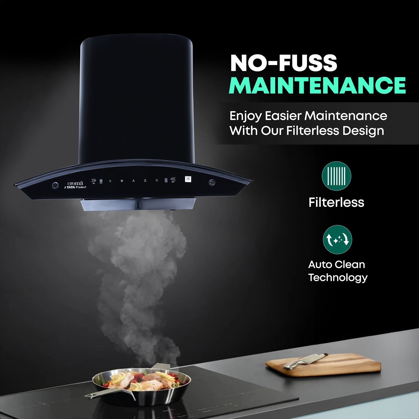 Croma 60cm 1300m3/hr Ducted Auto Clean Wall Mounted Chimney with Touch & Gesture Control (Black)_7